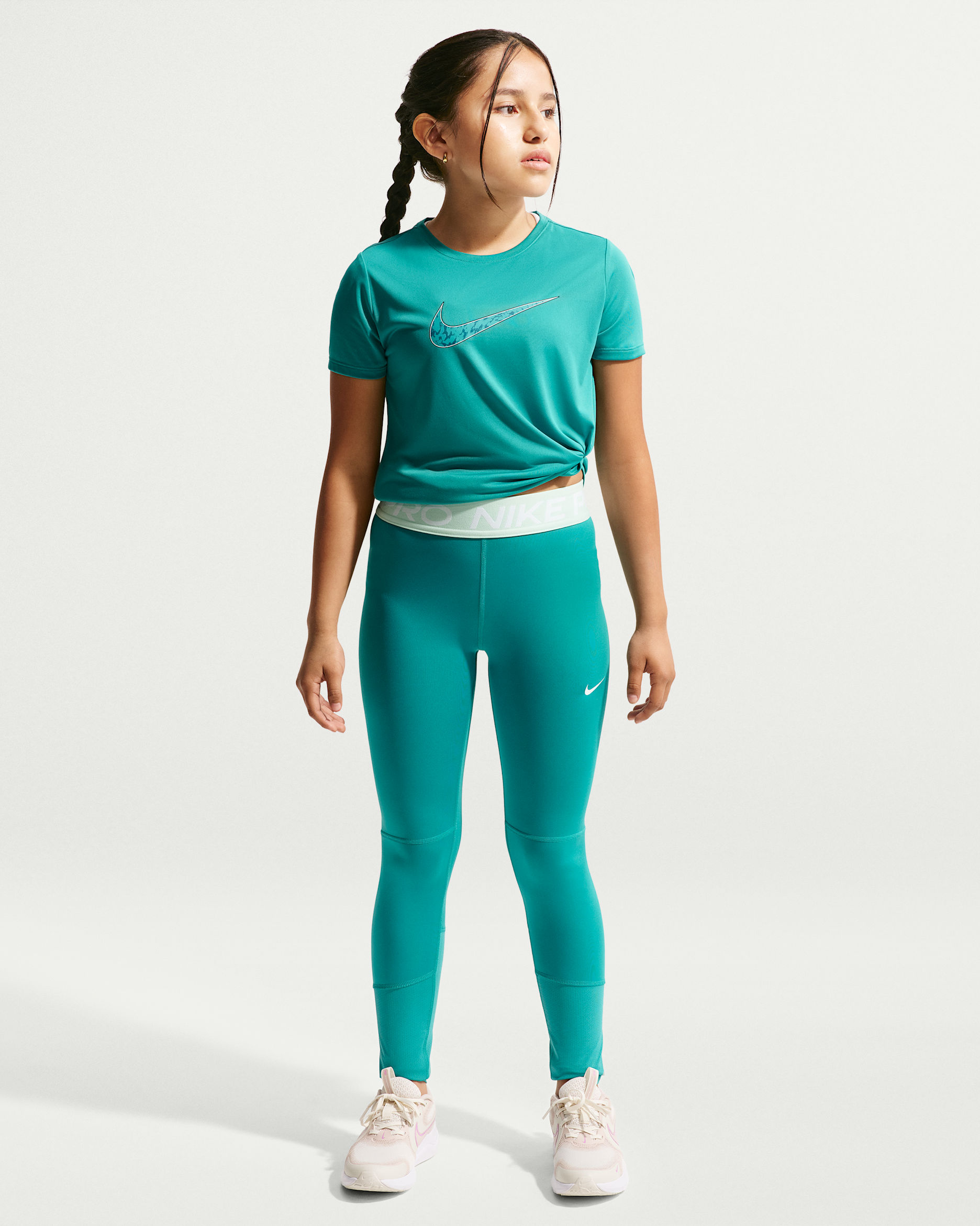 Nike Pro Dri-FIT leggings til store barn (jente) - Energy/Arctic Green/Hvit