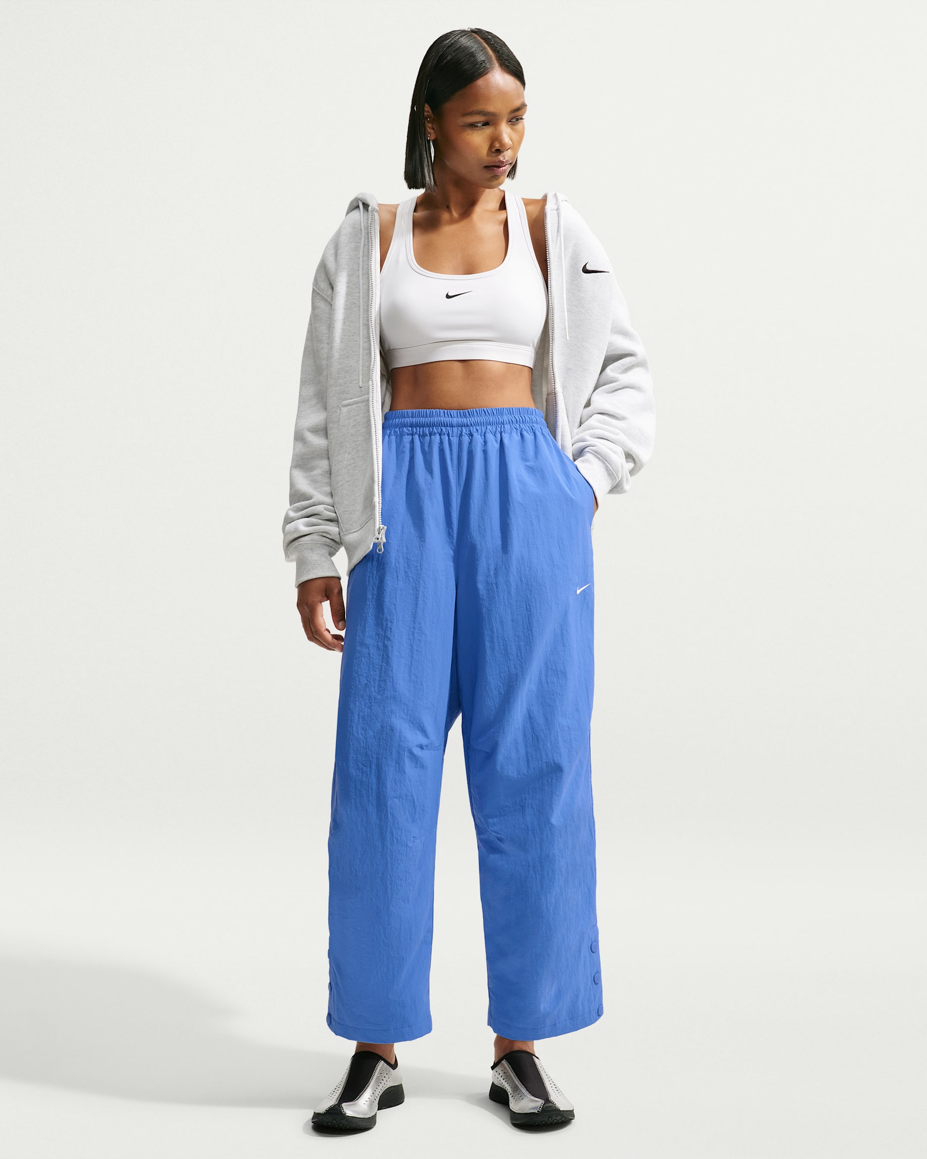 Pants de tejido Woven de tiro alto oversized para mujer Nike Sportswear - Azul medio claro/Vela