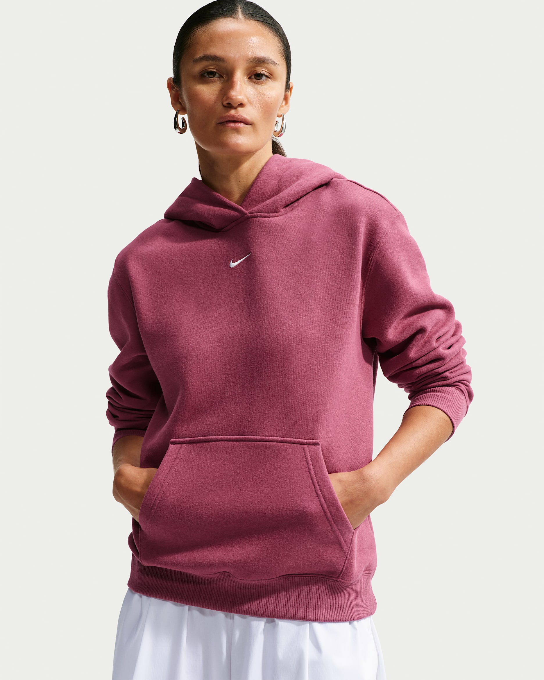Nike Studio Fleece Medium Weight Women's Pullover Hoodie - Pink Smoke/Sail