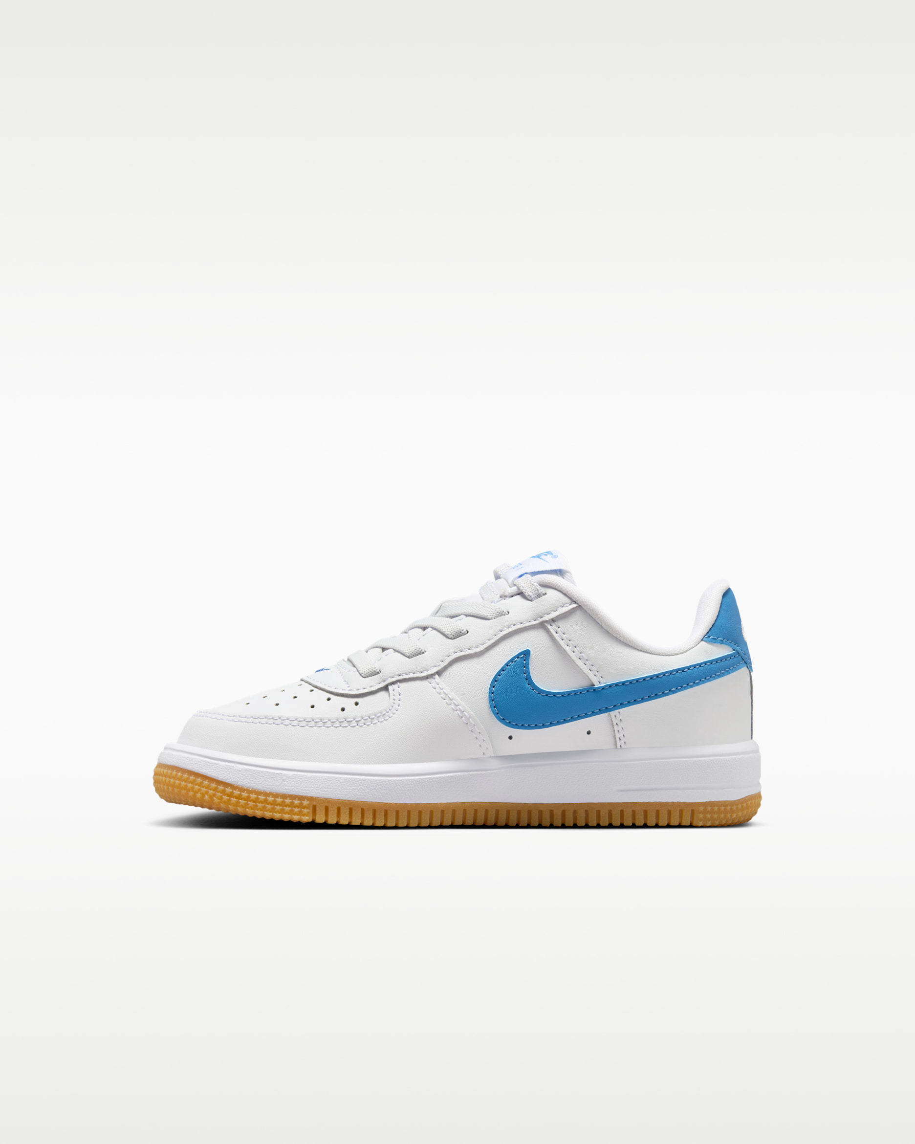 Tenis para niños de preescolar Nike Force 1 Low EasyOn - Blanco/Marrón claro goma/Azul extremo