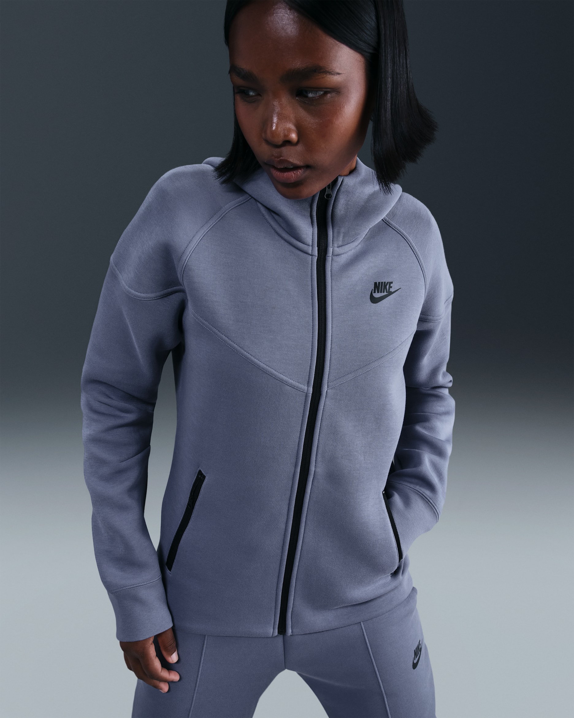 Sudadera con gorro de cierre completo para mujer Nike Sportswear Tech Fleece Windrunner - Índigo mundial/Negro
