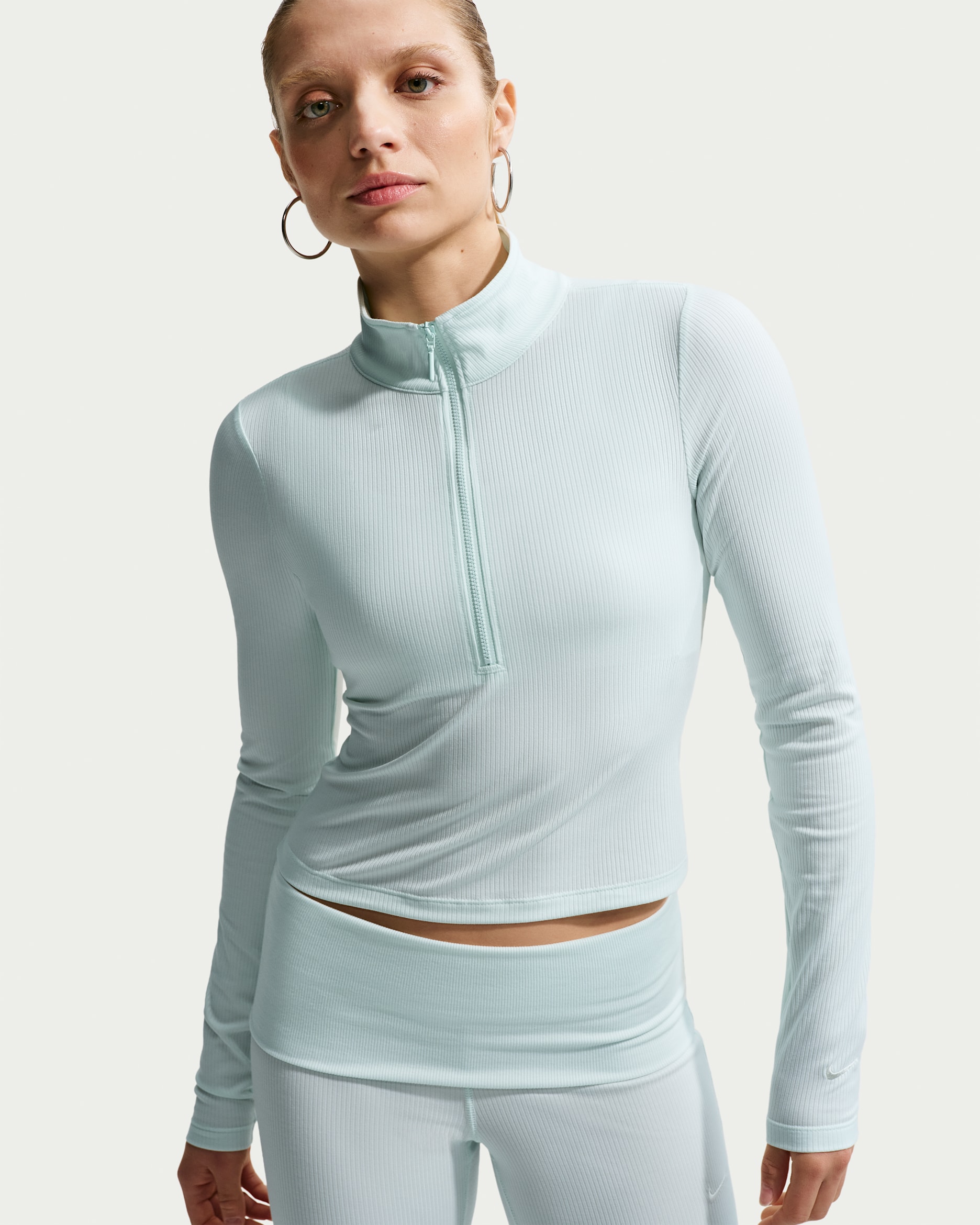 Nike Sportswear Chill Knit Women's Tight Quarter-Zip Long-Sleeve Ribbed Top - Barely Green/Sail