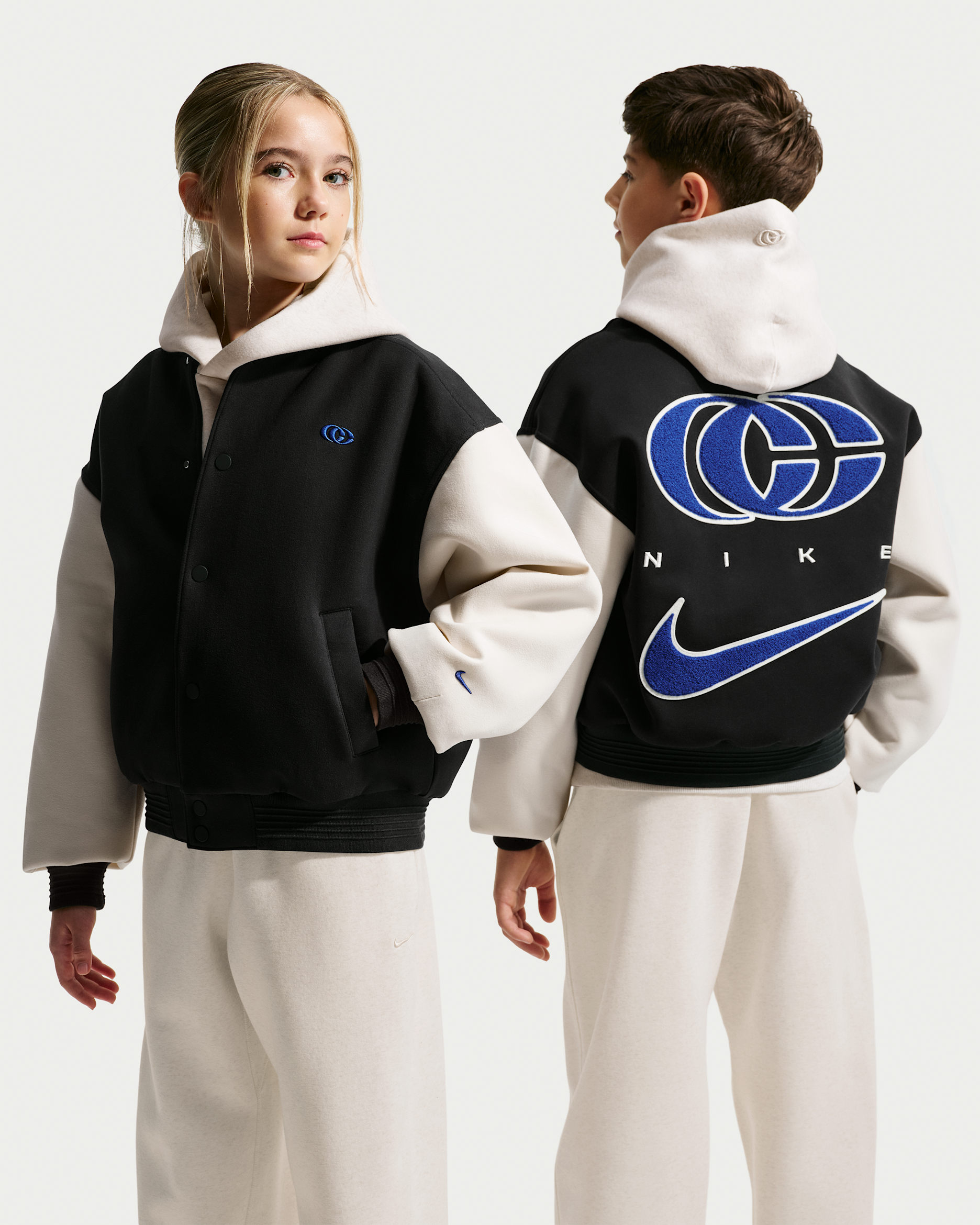 Caitlin Clark Nike Kids' Varsity Jacket - Black/Pale Ivory/Hyper Royal