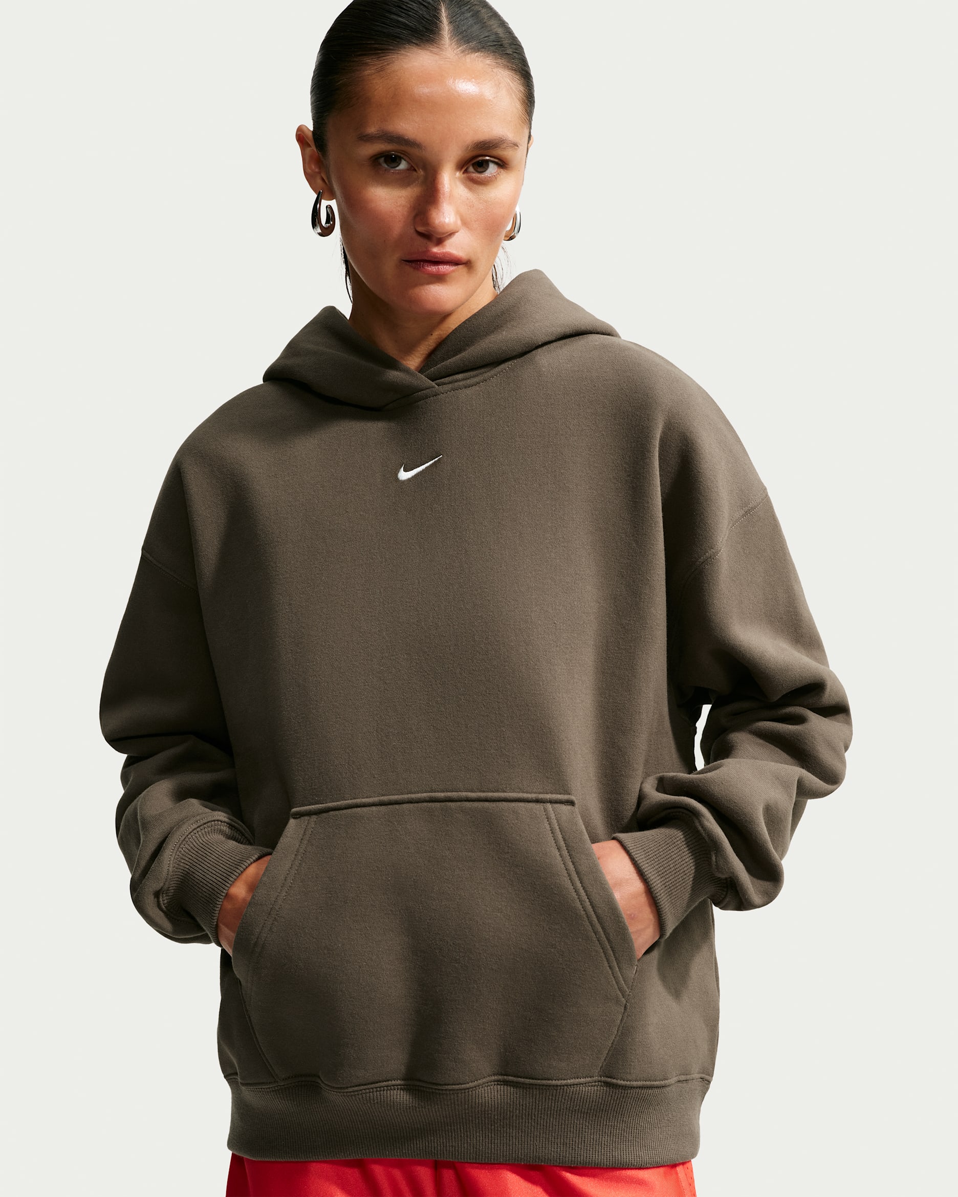 Sudadera con gorro sin cierre oversized para mujer Nike Studio Fleece Medium Weight - Avellana oscuro/Vela