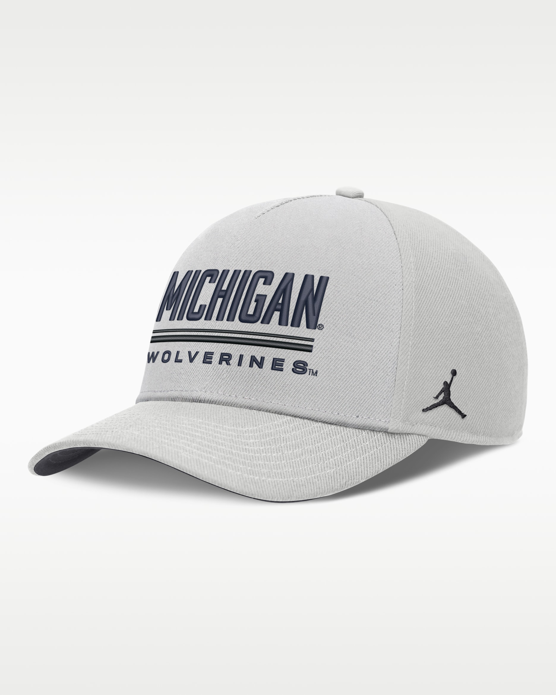 Gorra universitaria marca Jordan Dri-FIT ajustable para hombre Michigan Sideline Practice Rise - Gris