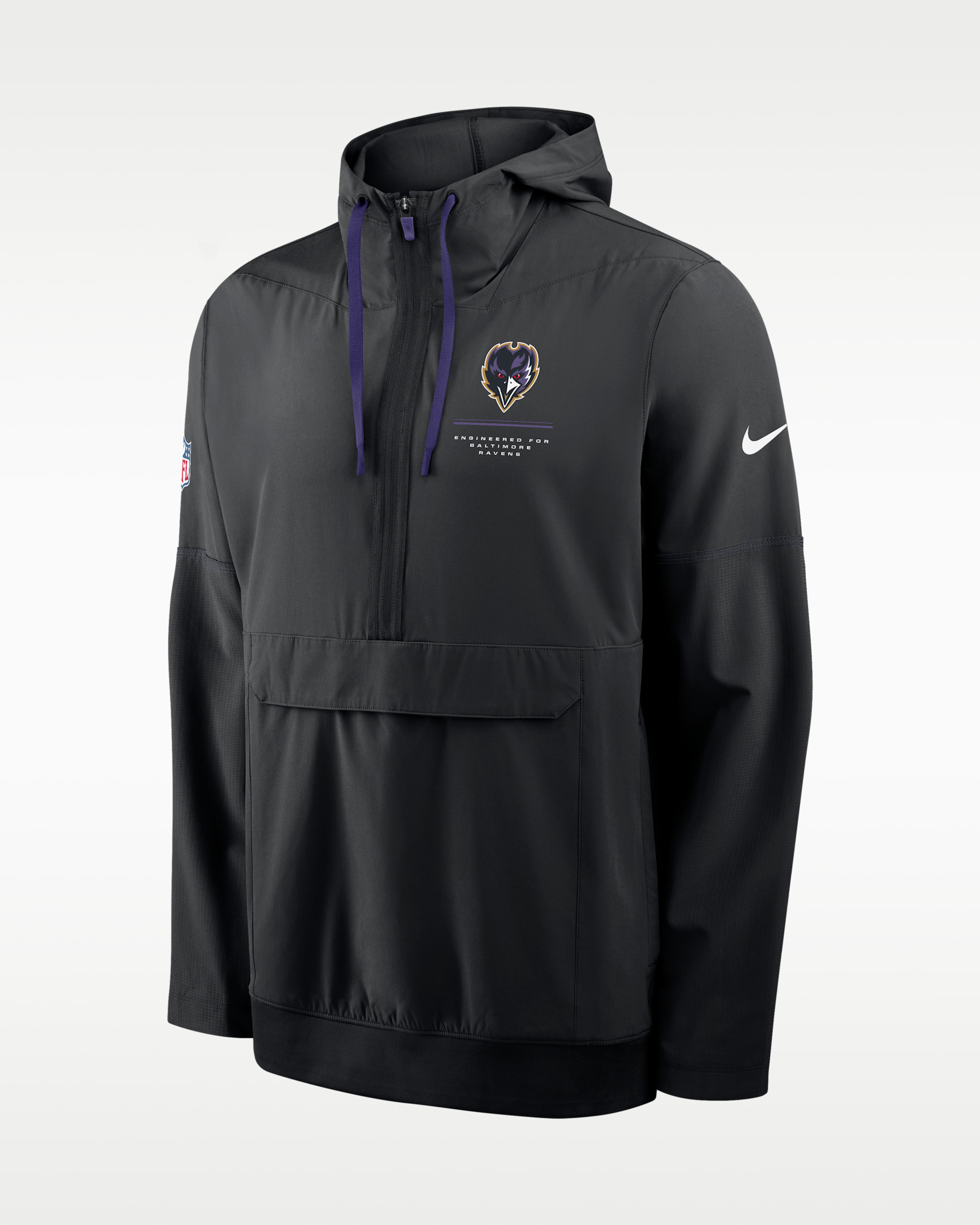 Chamarra con gorro de medio cierre Nike de la NFL para hombre Baltimore Ravens Sideline Anorak - Negro