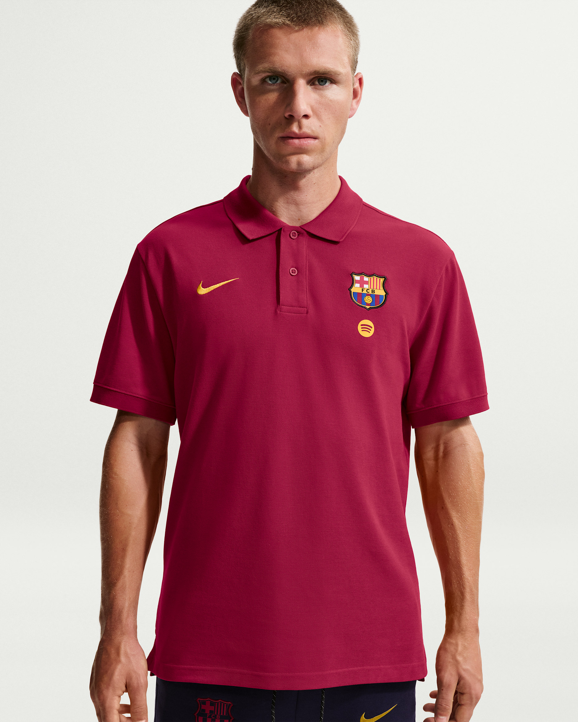 FC Barcelona Club Men's Nike Soccer Polo - Noble Red/Noble Red/Mineral Yellow