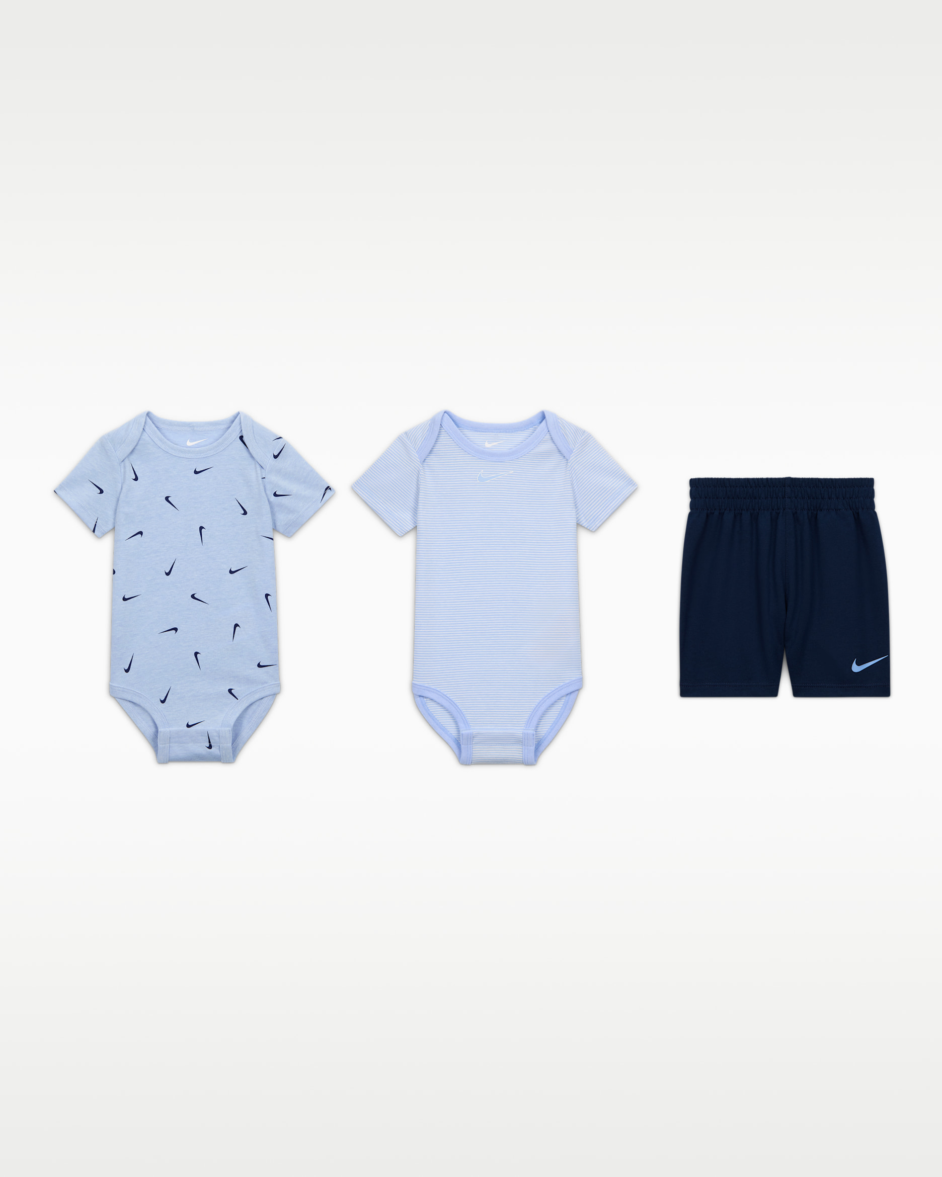 Ensemble 3 pièces Swooshfetti à rayures Nike Essentials pour bébé - Midnight Navy