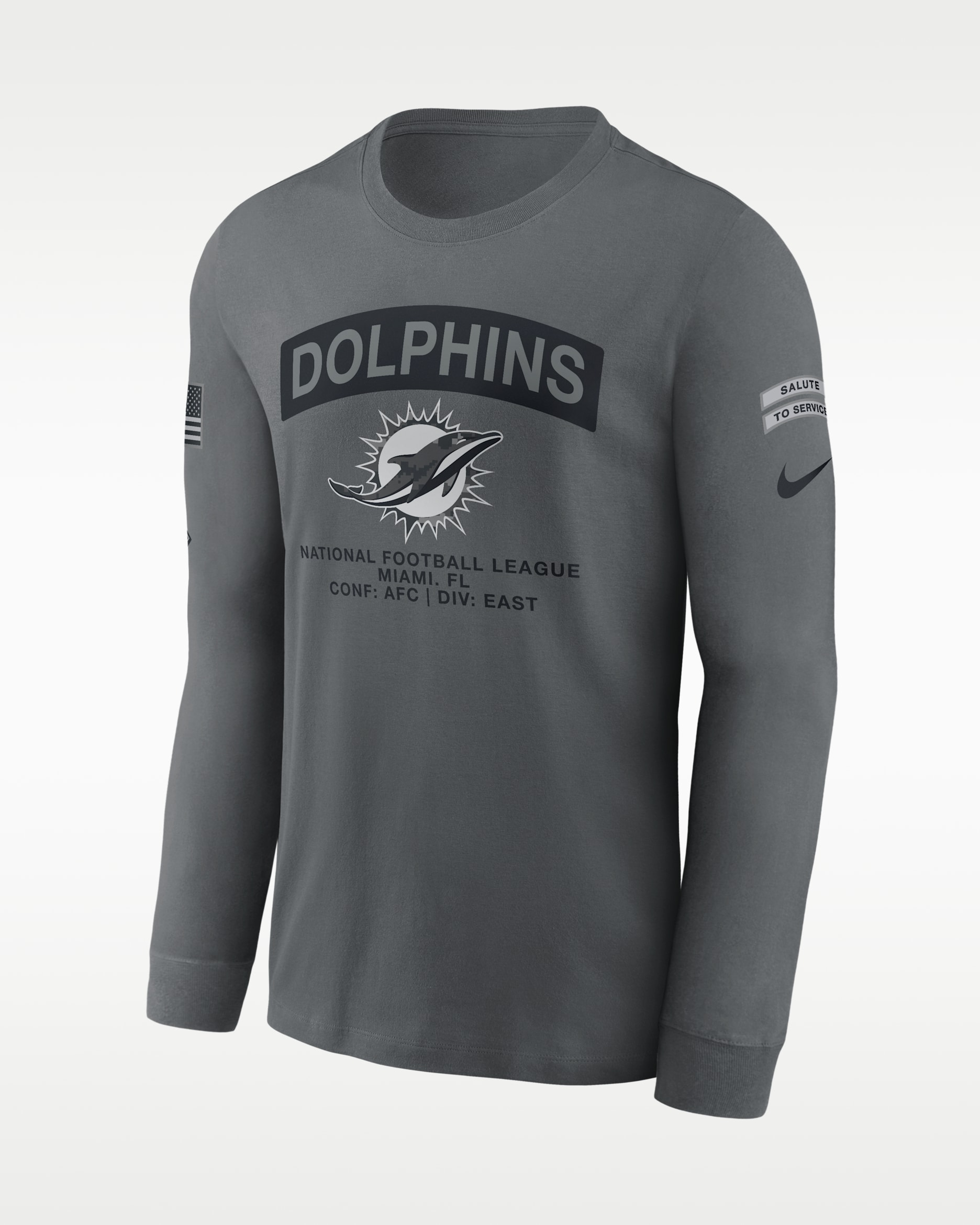 Playera de manga larga Nike de la NFL para hombre Miami Dolphins Salute to Service - Gris