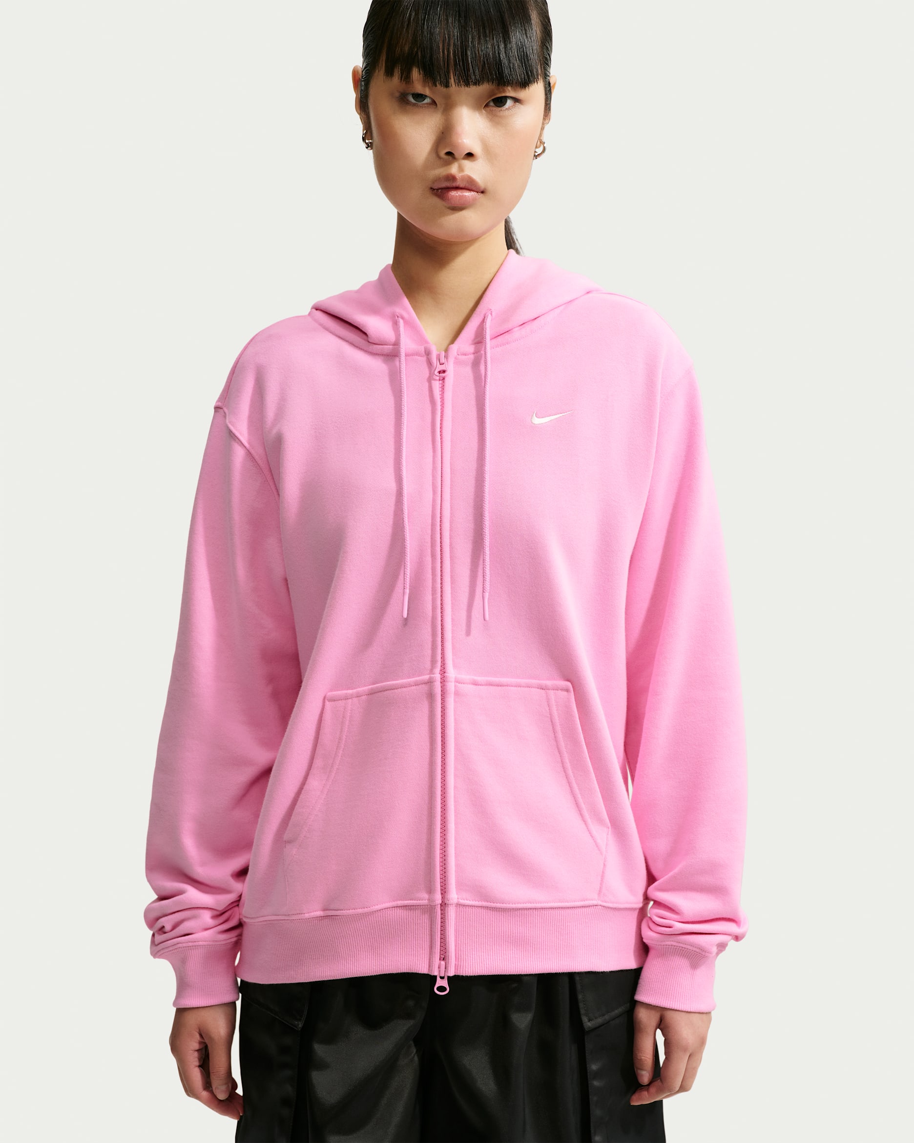 Sudadera con gorro de cierre completo para mujer Nike Studio Fleece Lightweight - Rosa amanecer/Vela