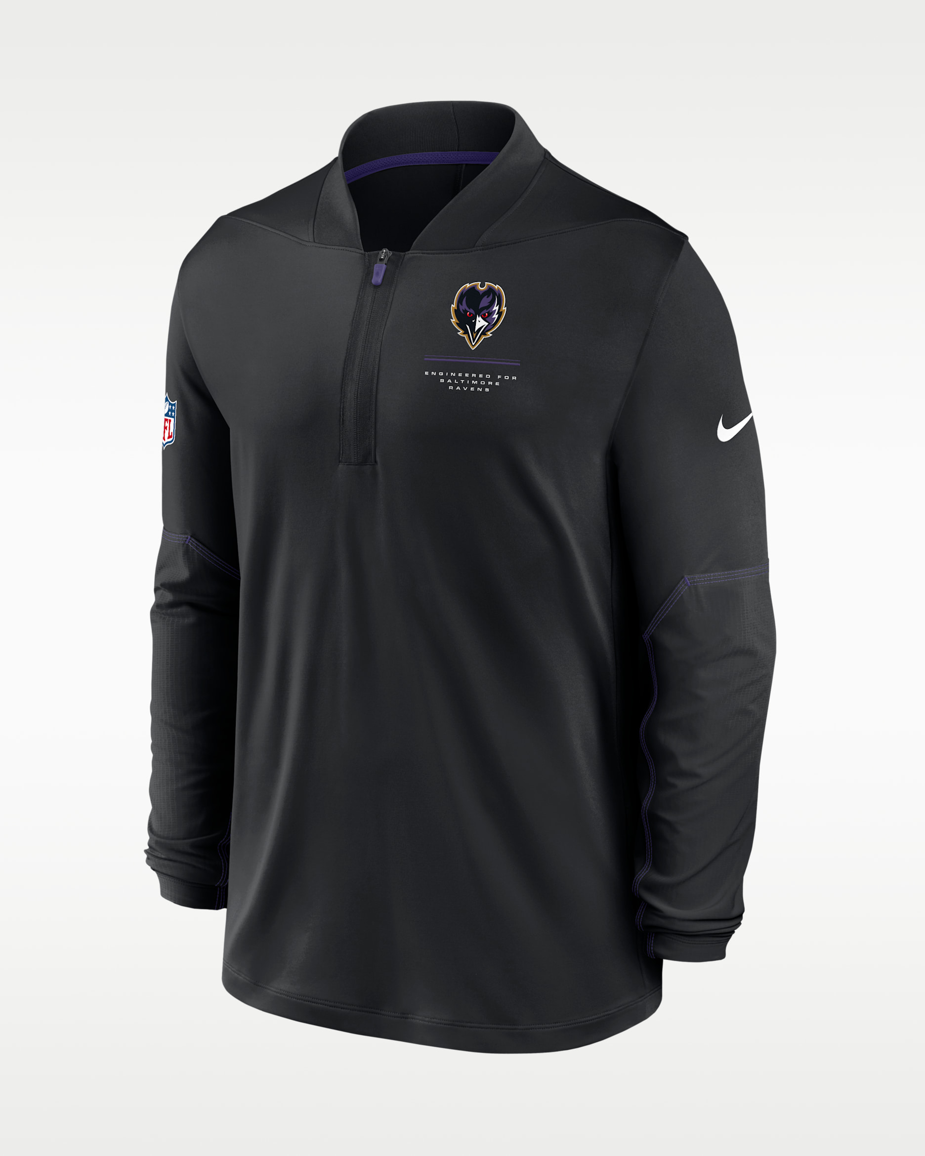 Playera Nike Dri-FIT de la NFL de medio cierre para hombre Baltimore Ravens Sideline - Negro