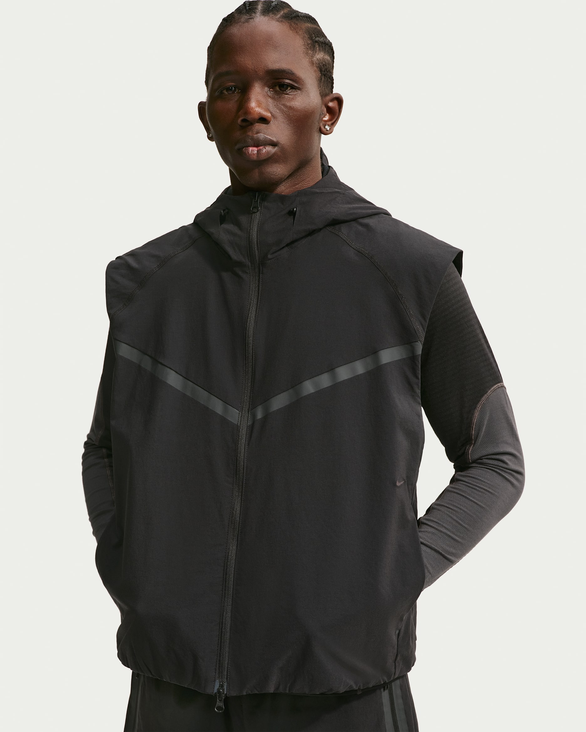 Vævet Nike Tech Dri-FIT Windrunner-vest til mænd - sort/sort
