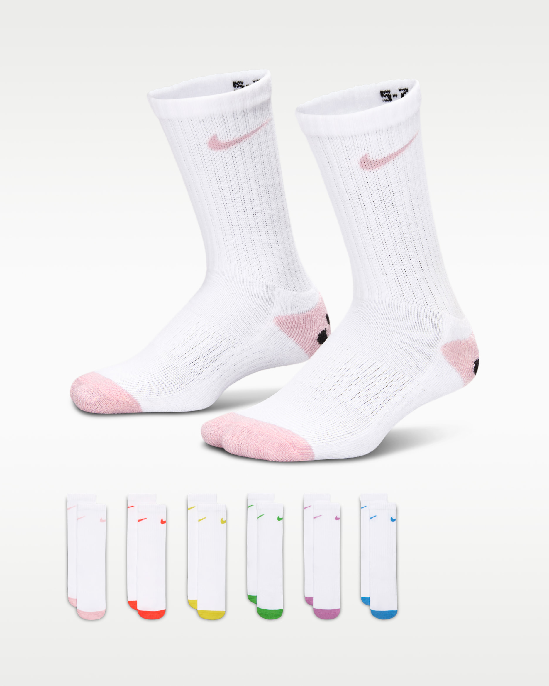나이키 스마일리 크루 삭스(6켤레) 리틀키즈 드라이 핏 양말 - 미디엄 소프트 핑크