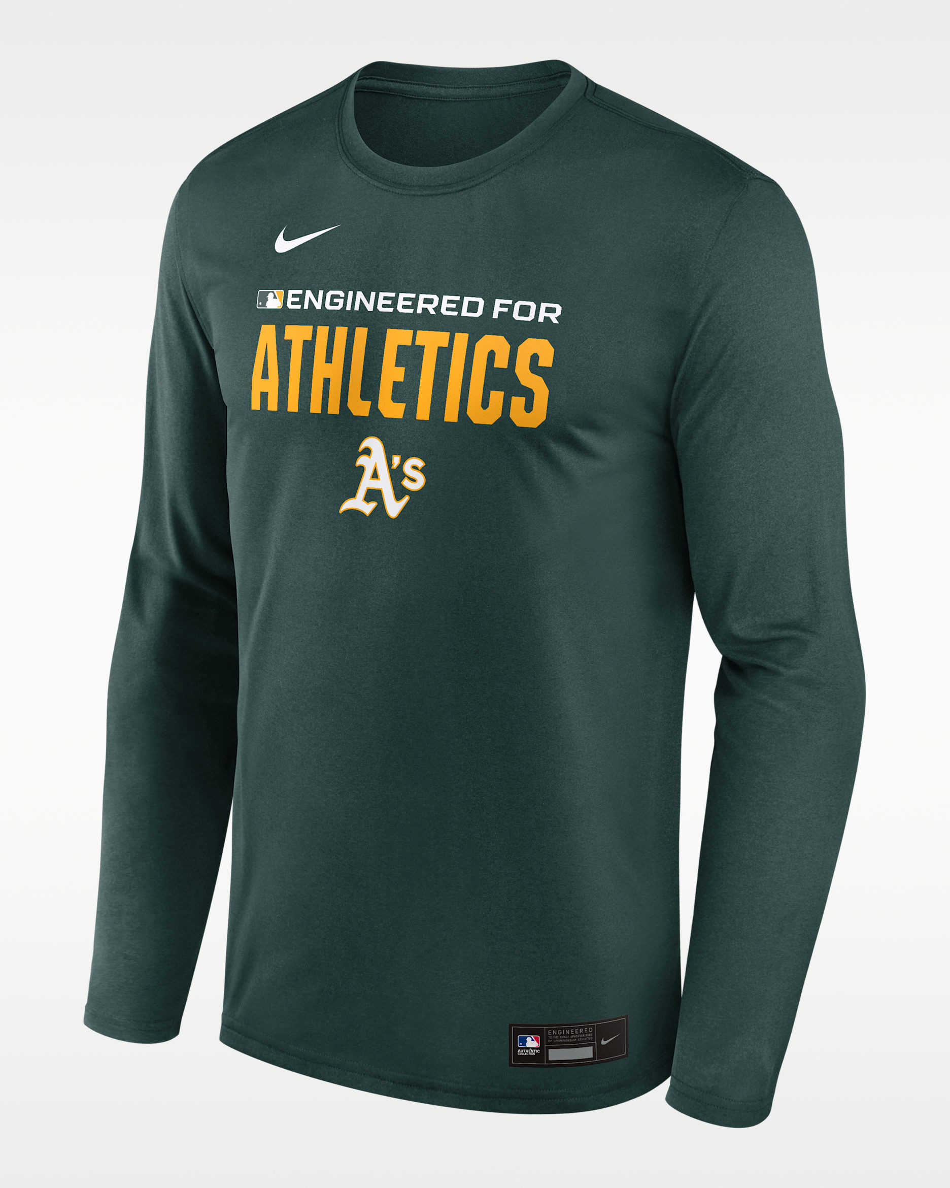 Athletics Authentic Collection Team Issue Men's Nike Dri-FIT MLB Long-Sleeve T-Shirt - Pro Green