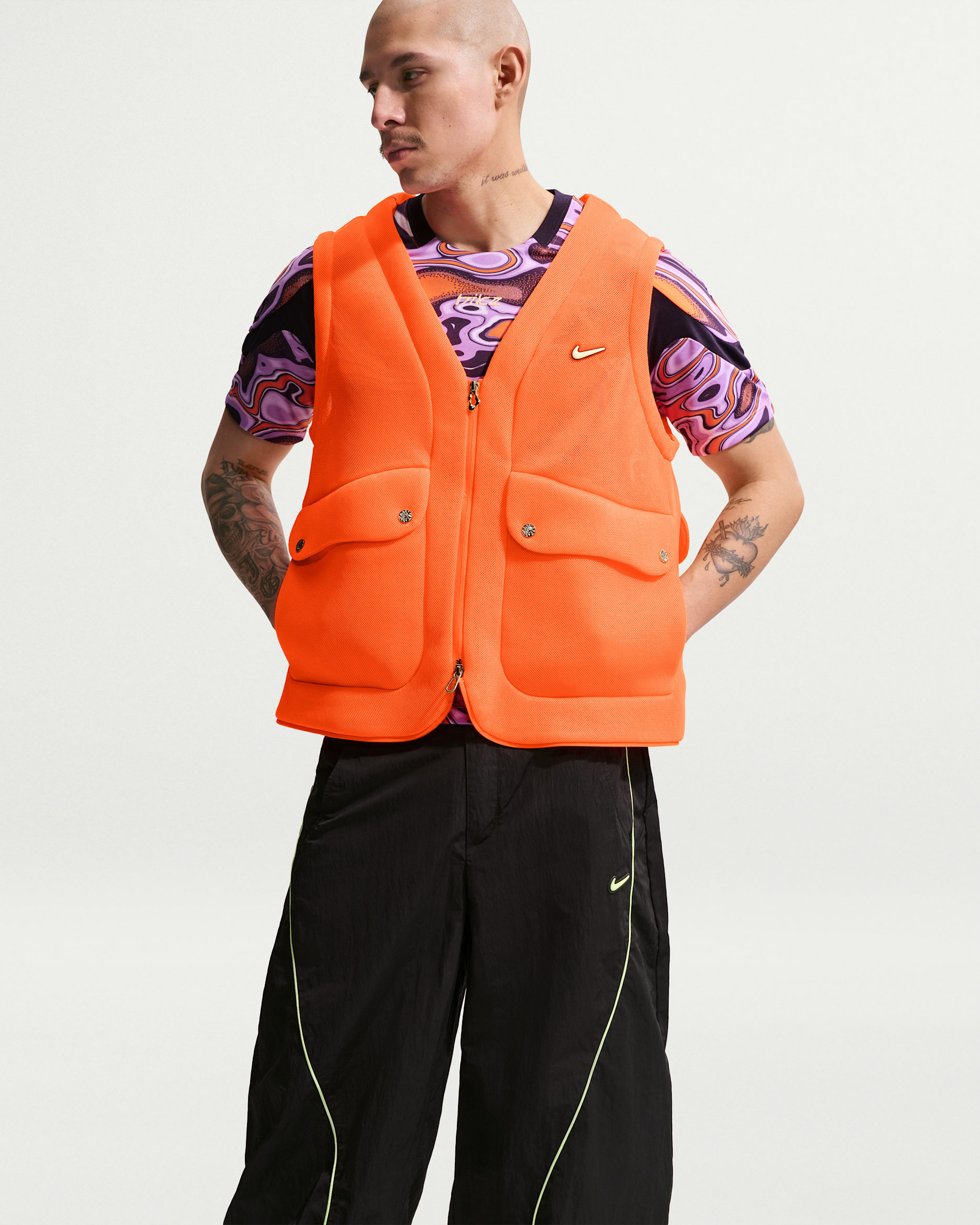 Nike Project F.R.O.G. Chaleco Bubble Pod para hombre - Naranja total/Morado dinastía/Tinte mandarina