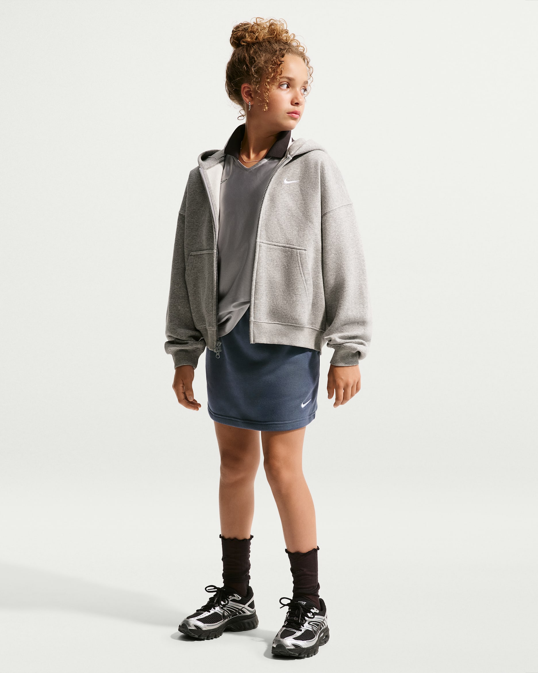 Nike Sportswear Studio Fleece Big Kids' (Girls') French Terry Skirt - Thunder Blue/White