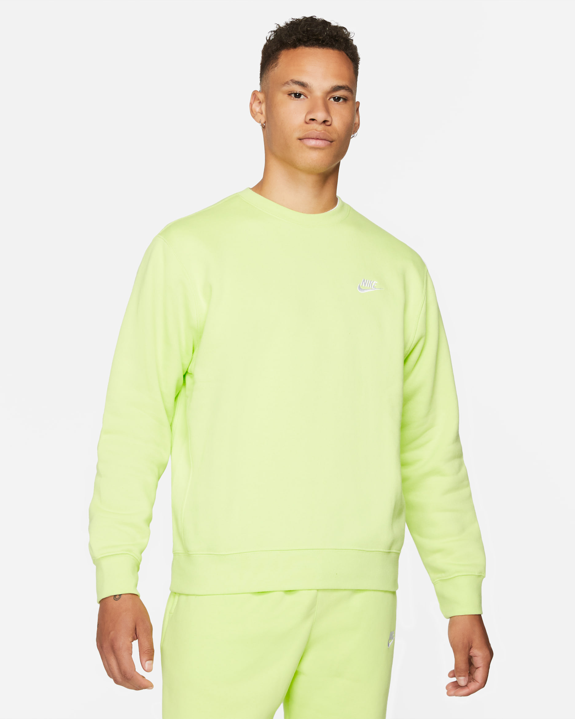 Sudadera de cuello redondo para hombre Nike Sportswear Club Fleece - Toque de limón claro/Blanco