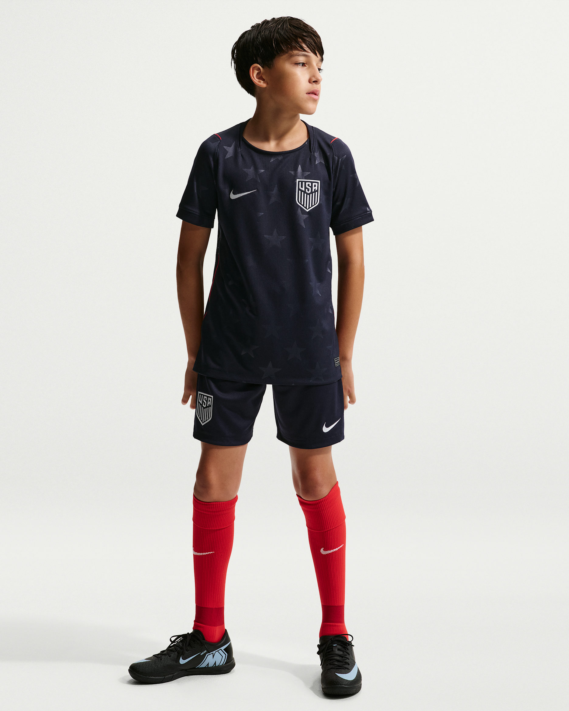 USMNT 2026 Stadium Away Big Kids' Nike Soccer Dri-FIT Replica Shorts - Dark Obsidian/University Red/Pure Platinum