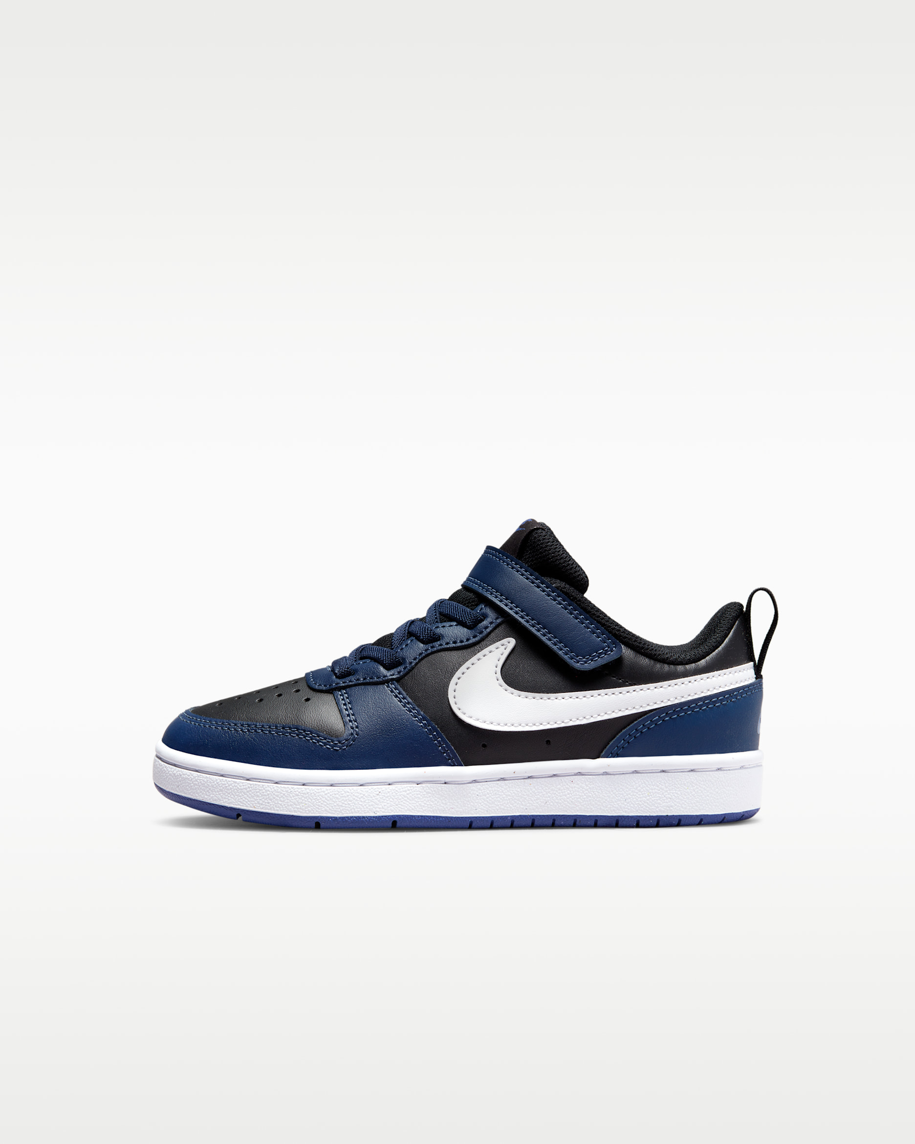 Tenis para niños de preescolar Nike Court Borough Low 2 - Azul marino medianoche/Negro/Polvo morado oscuro/Blanco