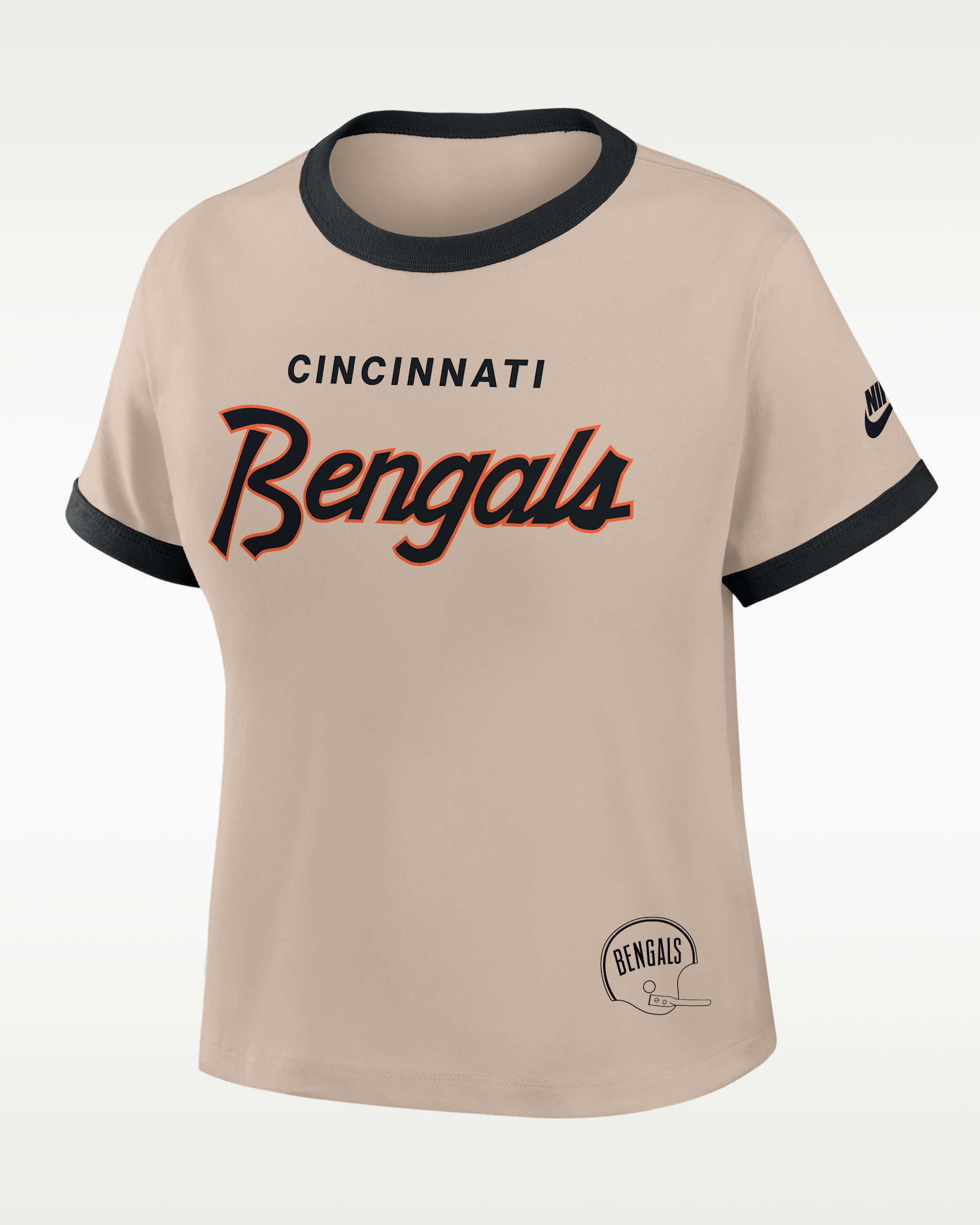 Playera Nike de la NFL cropped para mujer Cincinnati Bengals Rewind Ringer Mod - Crema