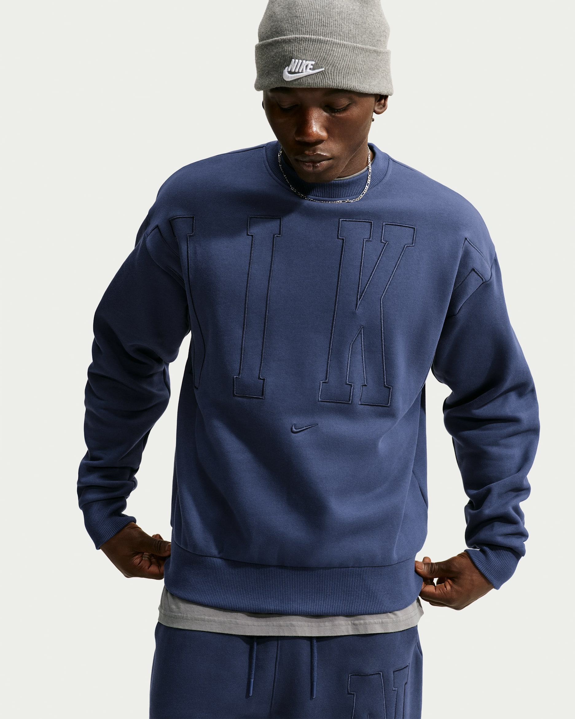 Sudadera de cuello redondo holgada para hombre Nike Solo Fleece - Azul marino medianoche/Obsidiana