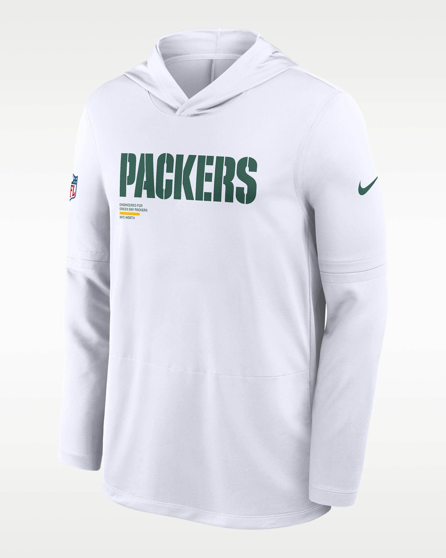 Playera de manga larga Nike Dri-FIT de la NFL con gorro para hombre Green Bay Packers Pure Fury Sideline - Blanco