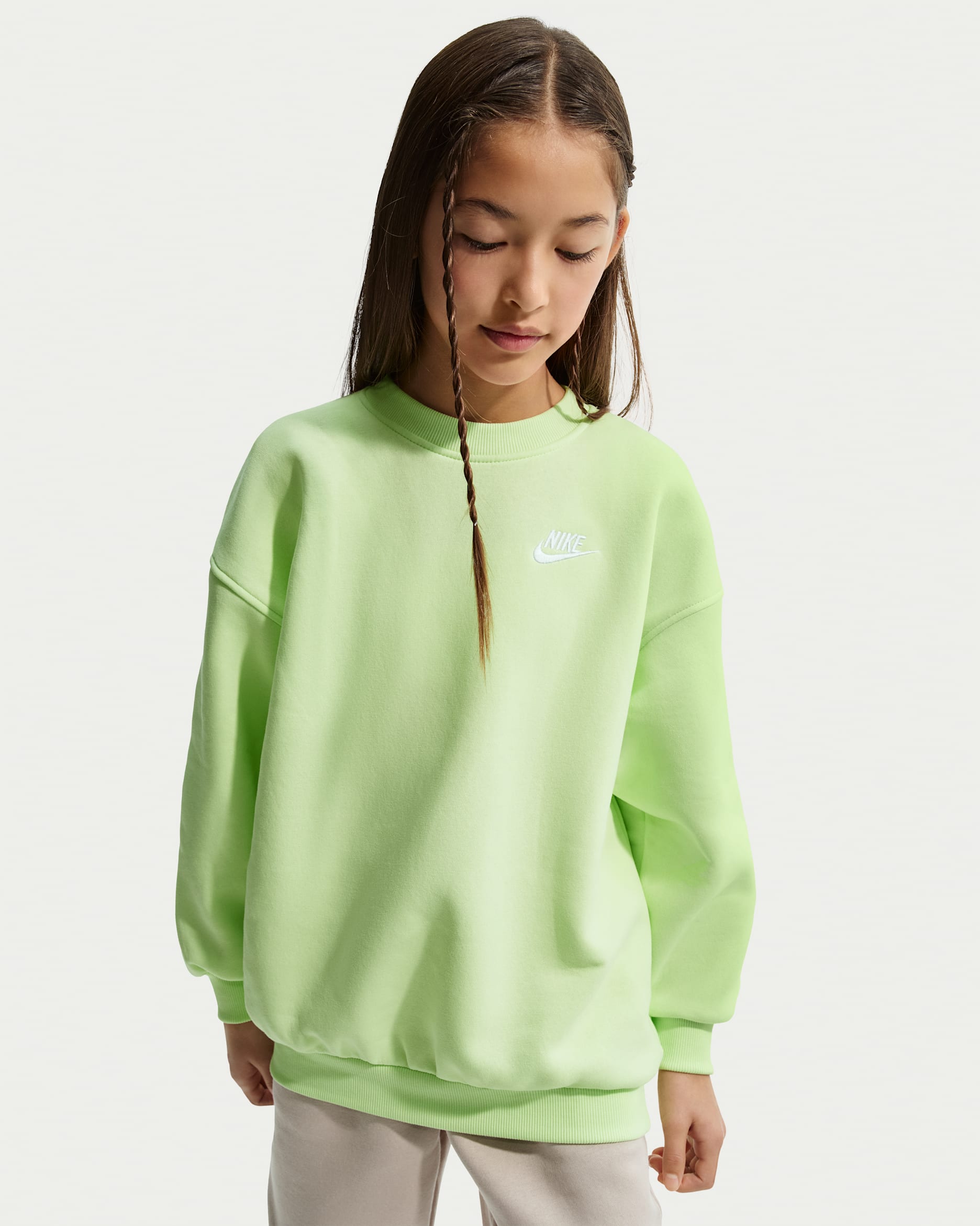 Nike Sportswear Club Fleece Big Kids' Oversized Sweatshirt - Light Liquid Lime/Light Liquid Lime/White