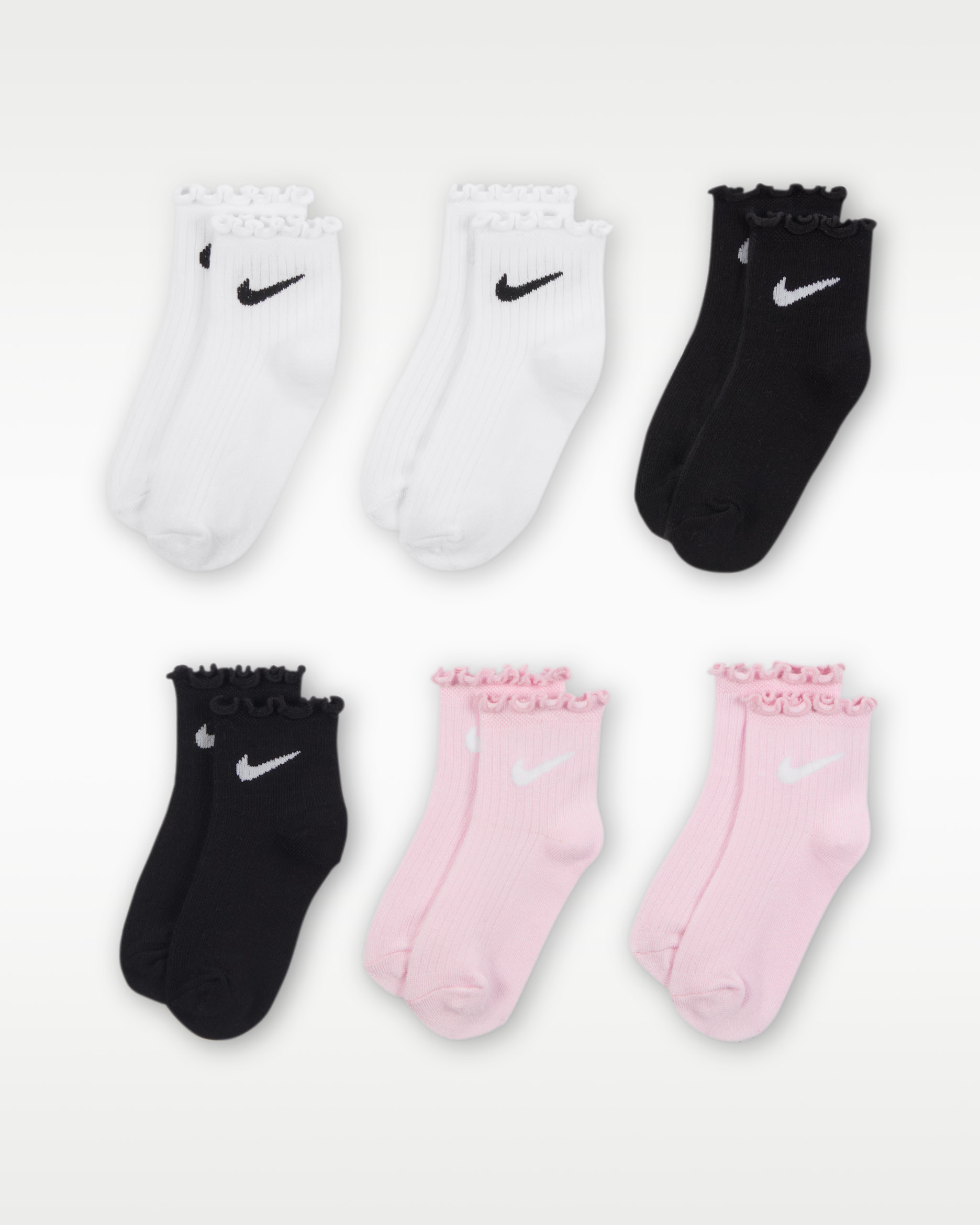 Calcetines al tobillo con ribete ondulado para niños (6 pares) Nike - Blanco