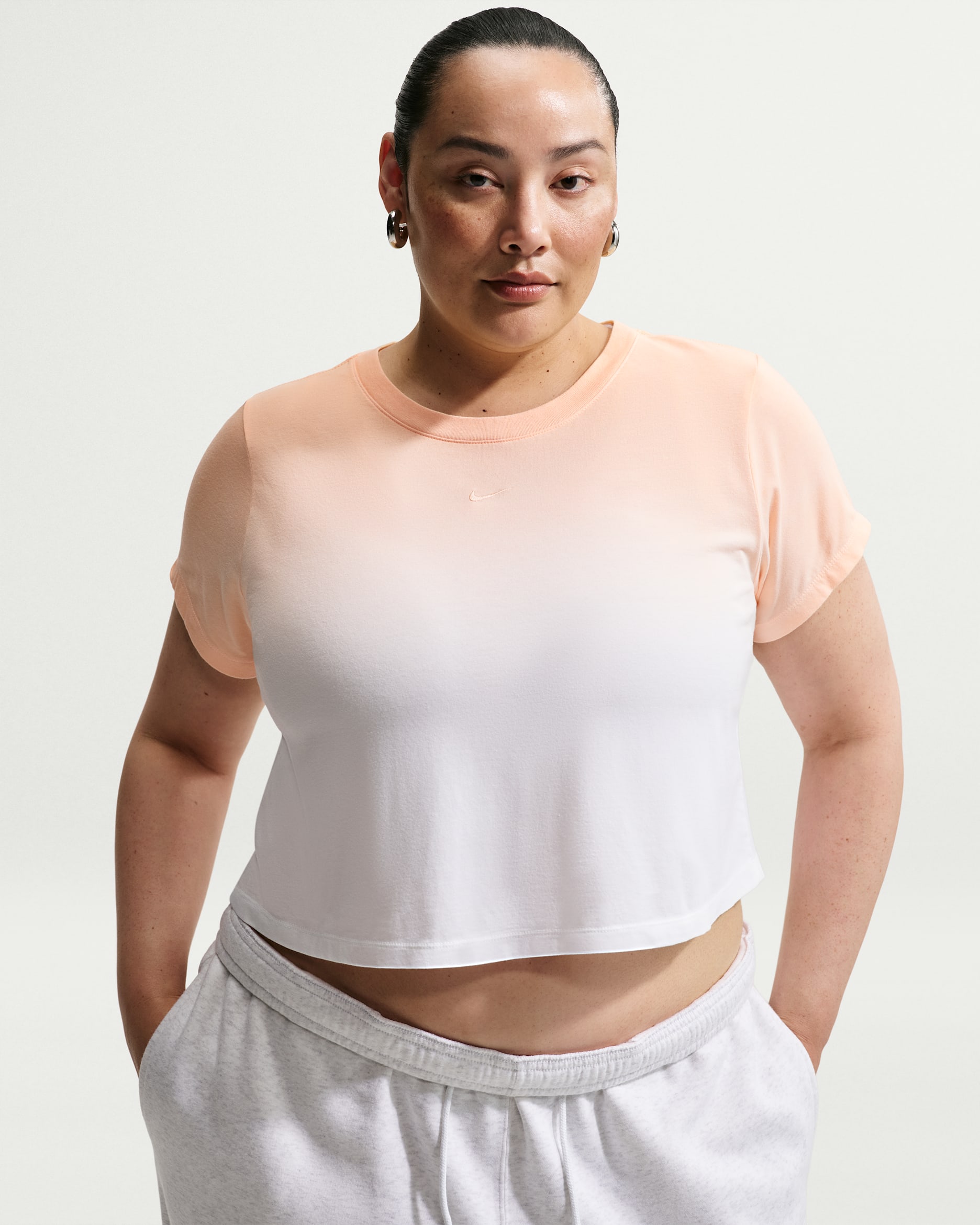 Nike Sportswear Chill Knit Women's Slim Cropped T-Shirt (Plus Size) - Ice Peach/White