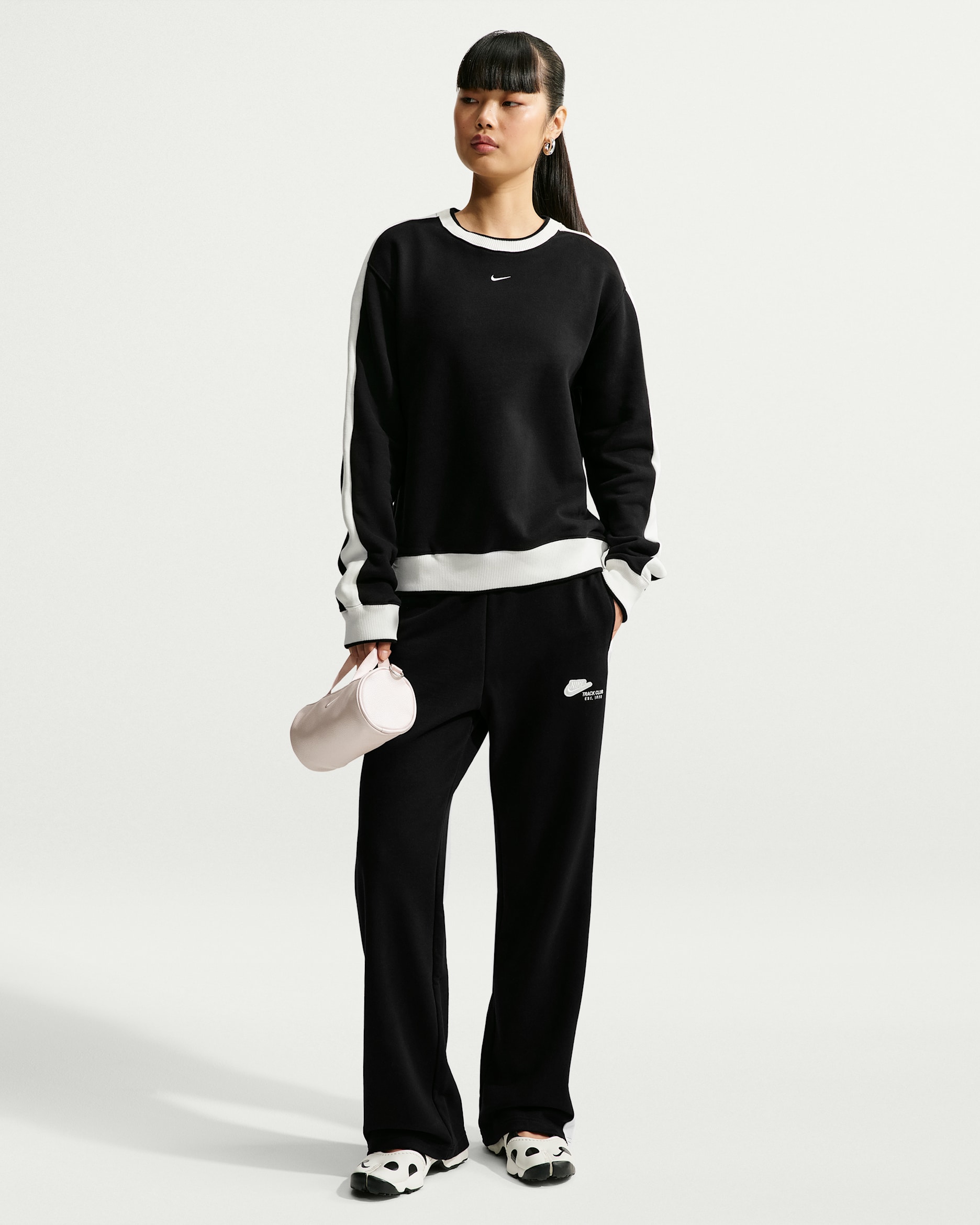 Pantalones deportivos de tiro medio para mujer Nike Studio Fleece Lightweight "French Terry" - Total Black/Vela/Vela