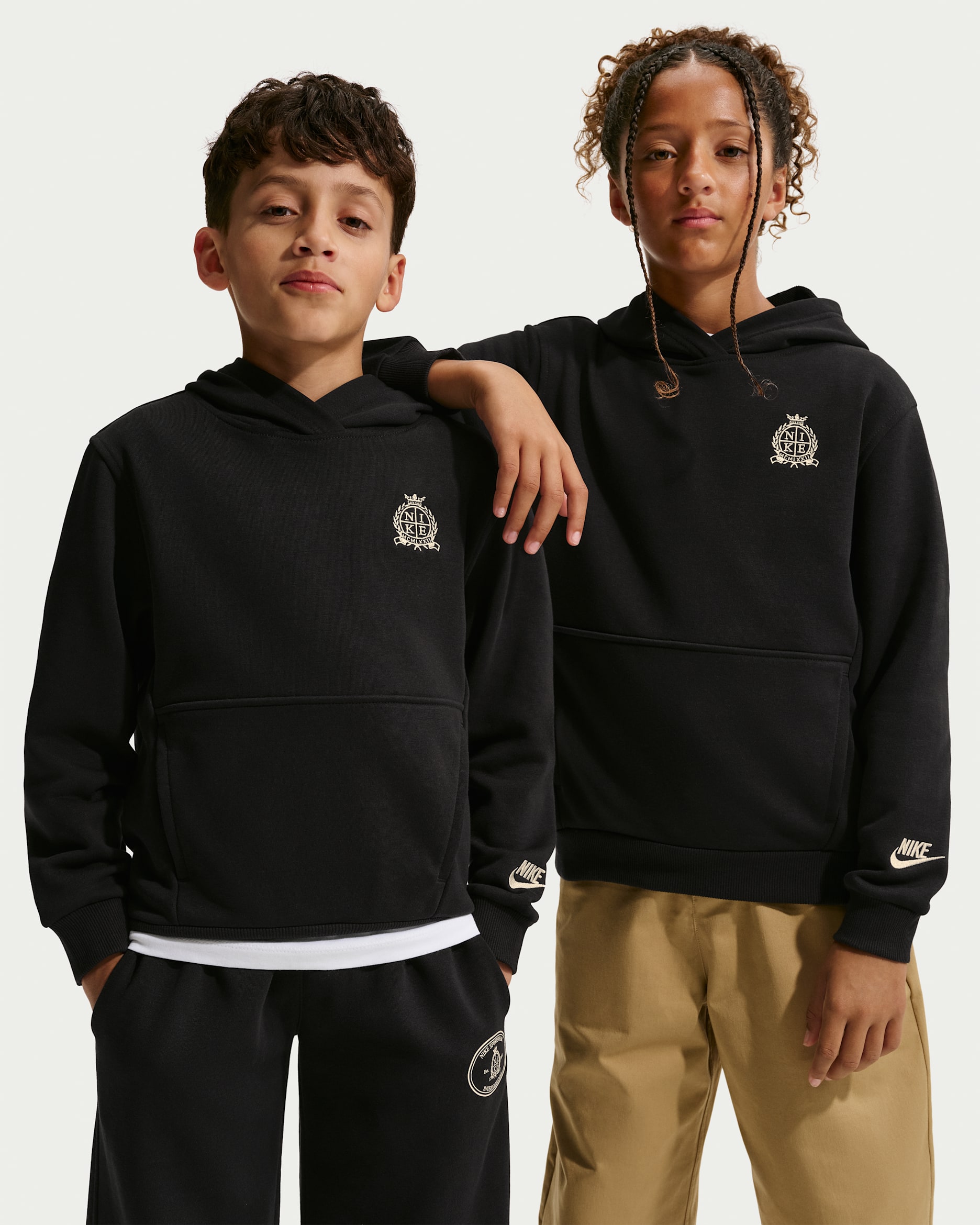 Nike Sportswear Club Big Kids' French Terry Hoodie - Black/Black/Sanddrift/Sanddrift
