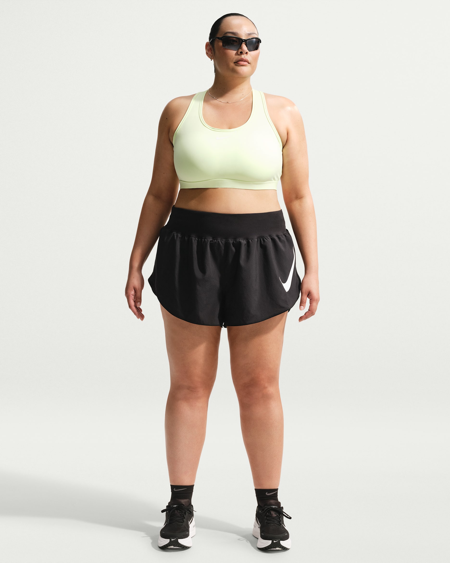 Nike Tempo Flow Swoosh Women's Dri-FIT Mid-Rise Brief-Lined Running Shorts (Plus Size) - Black/White