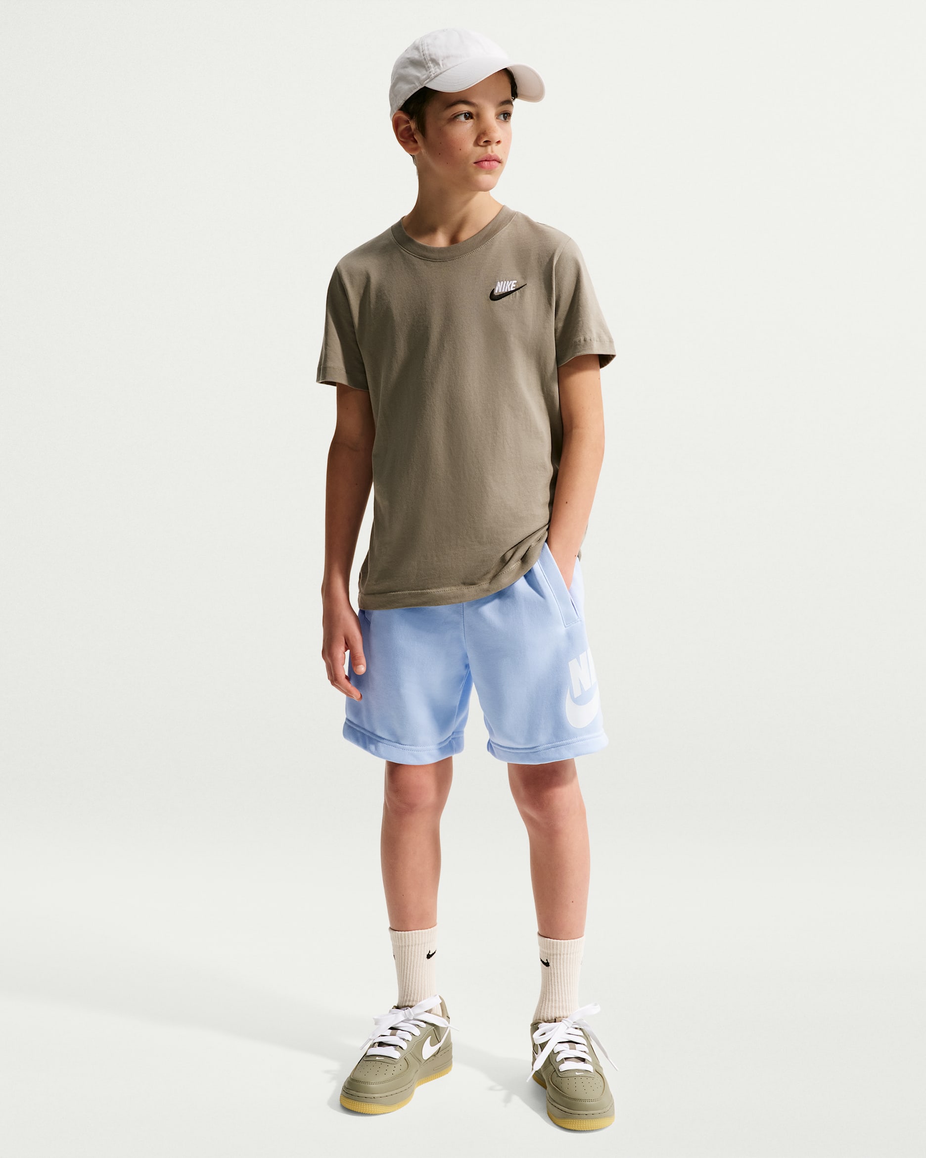 Nike Sportswear Club Fleece Older Kids' French Terry Shorts - Hydrogen Blue/White