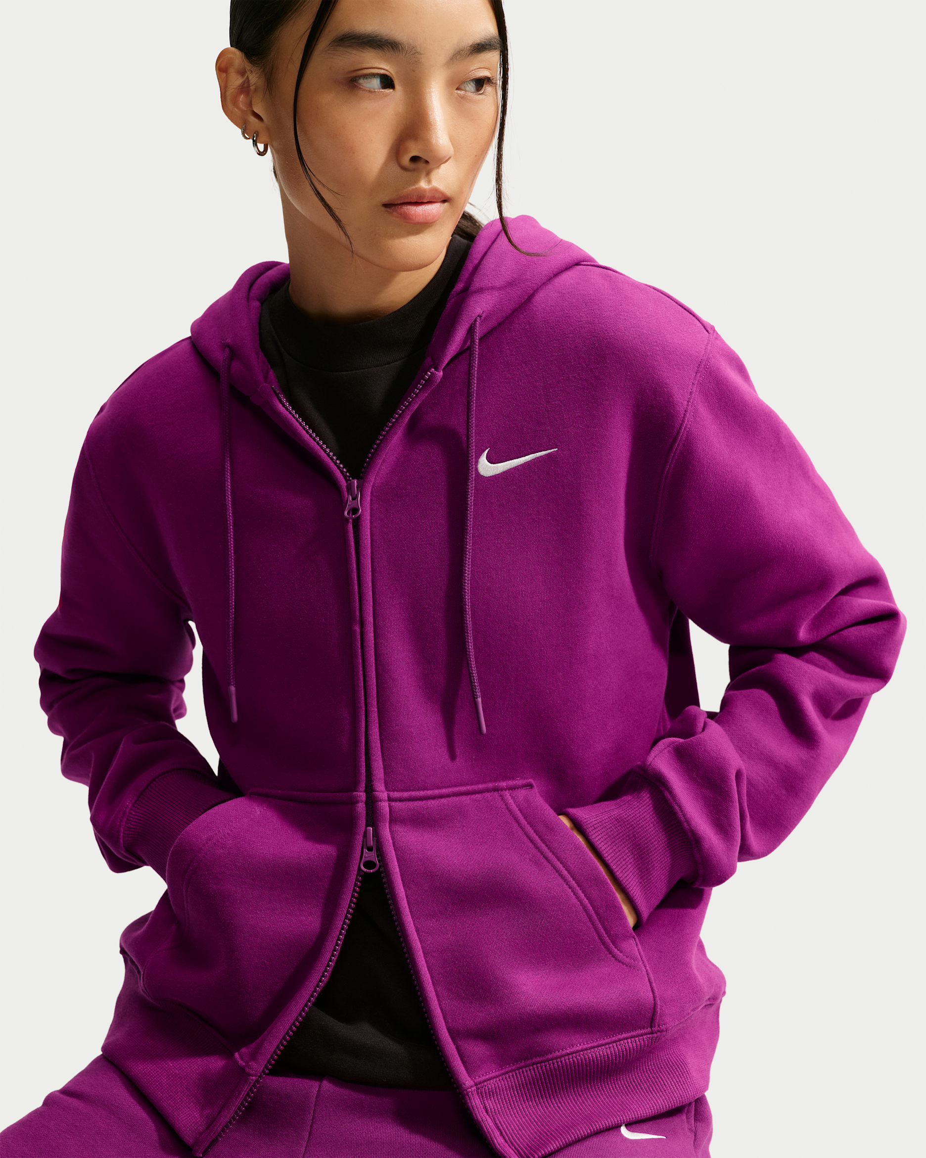 Sudadera con gorro de cierre completo para mujer Nike Studio Fleece Medium Weight - Baya genuino/Vela