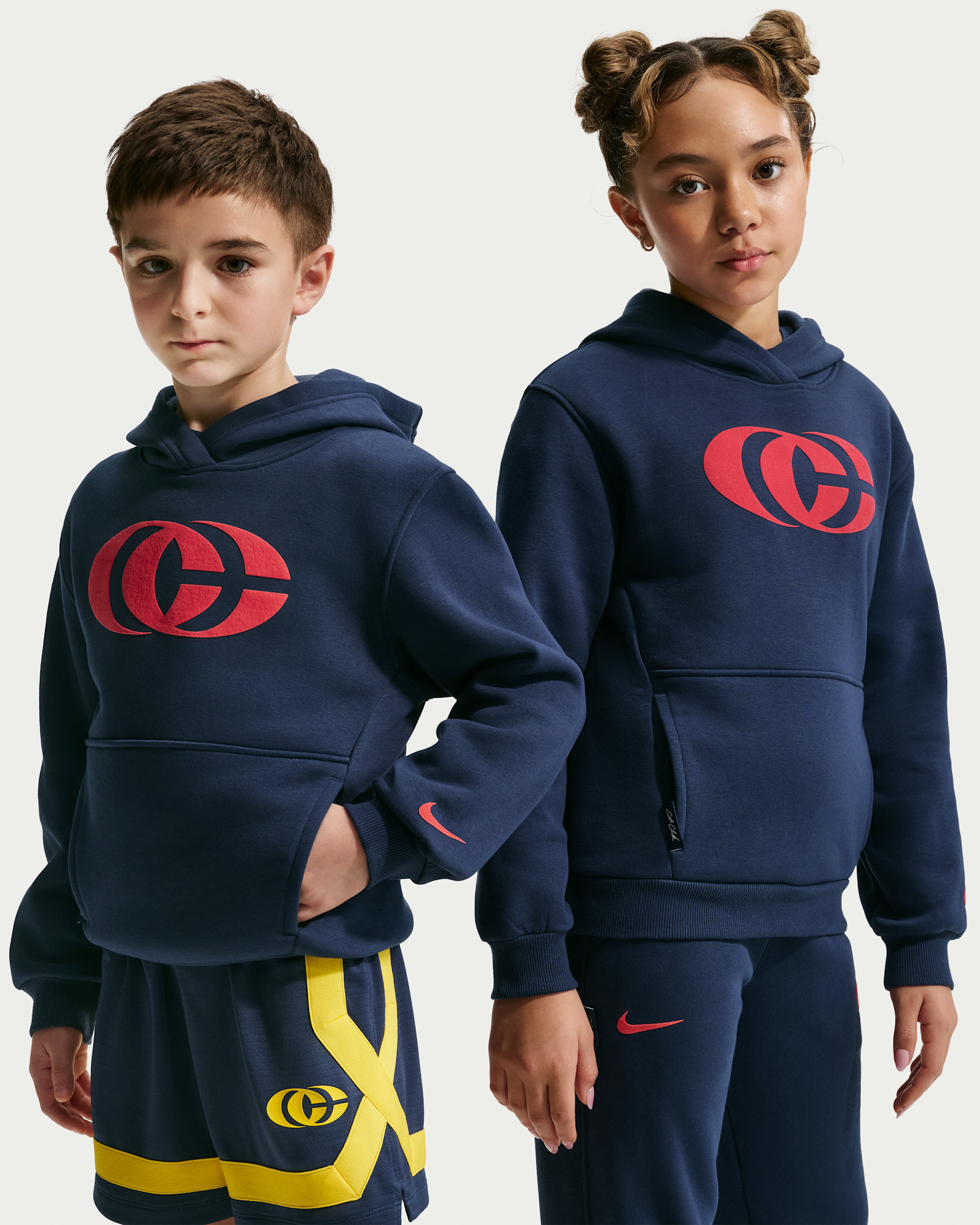 Sudadera con gorro sin cierre de tejido Fleece para niños talla grande Caitlin Clark - Azul marino medianoche/Rojo universitario/Rojo universitario