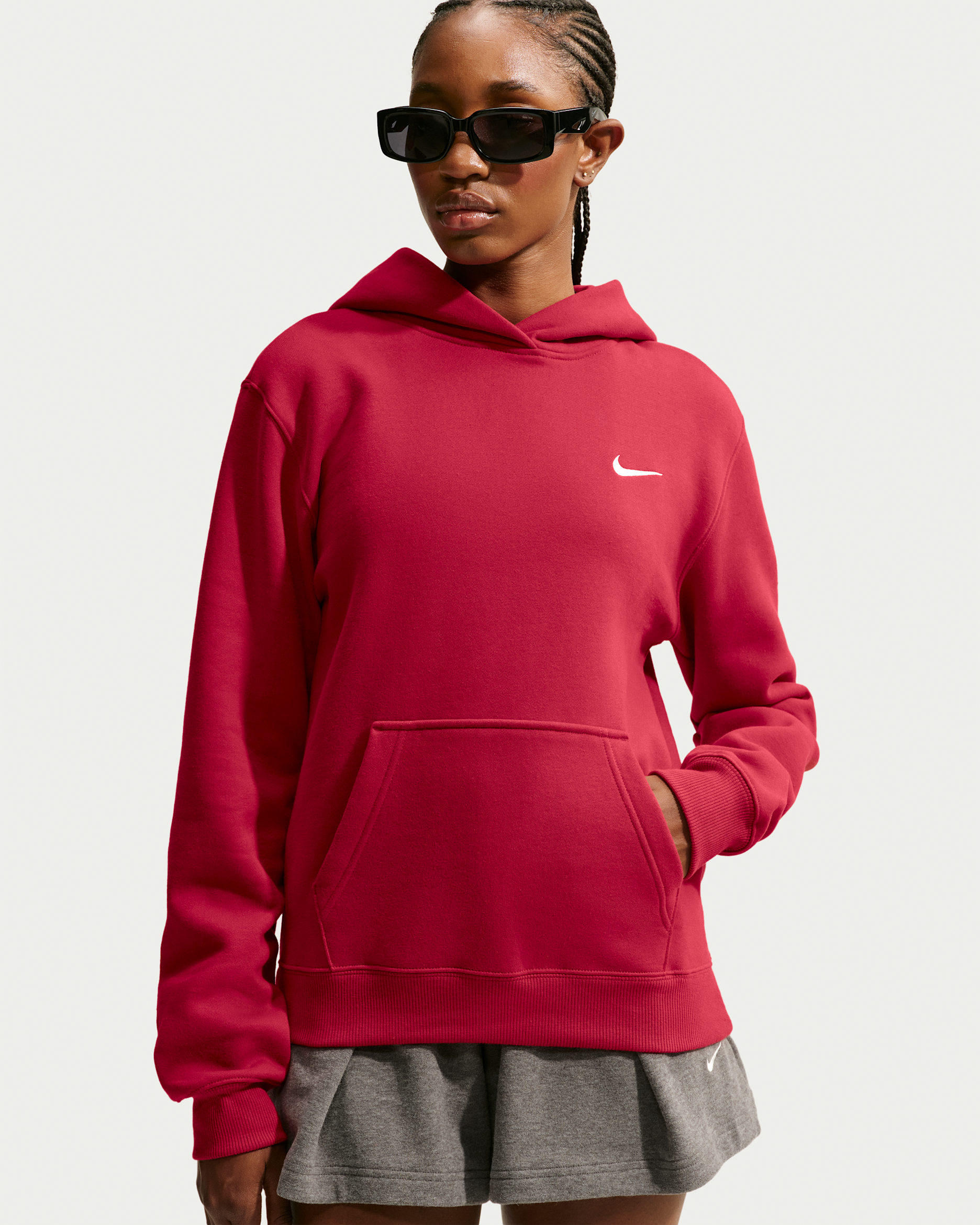Nike Studio Fleece Medium Weight Women's Pullover Hoodie - Tough Red/Sail