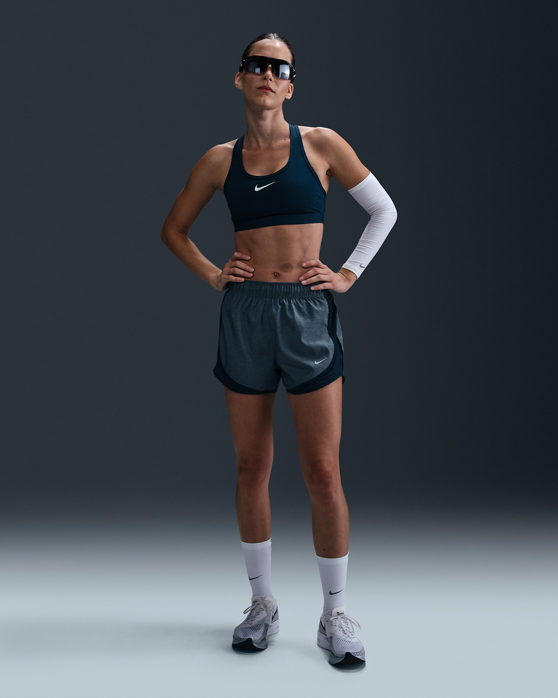 Nike Tempo Women's Dri-FIT Mid-Rise Brief-Lined Running Shorts - Armory Navy/Heather/Armory Navy