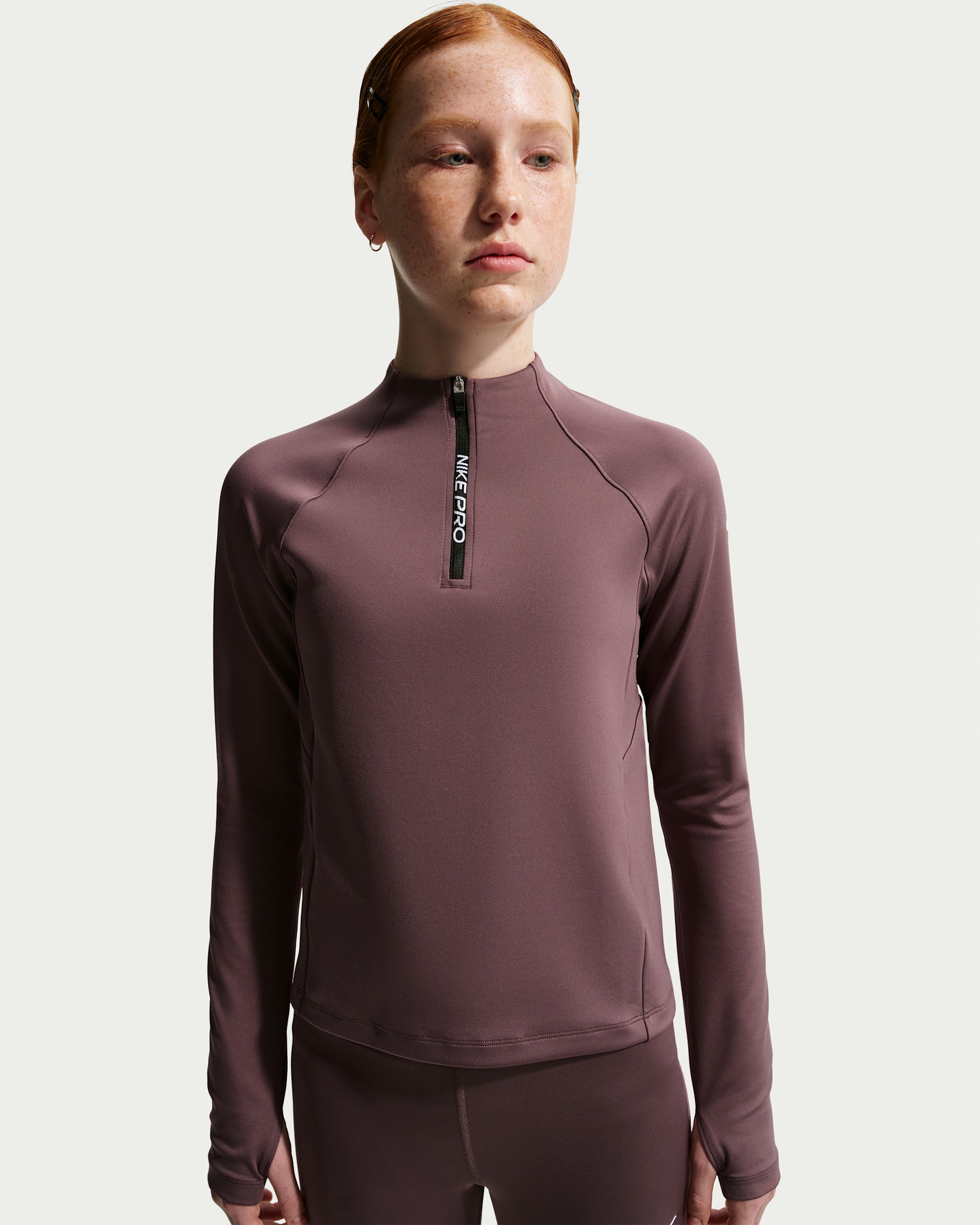Nike Pro Big Kids' (Girls') Dri-FIT Half-Zip Long Sleeve - Tattoo/Tattoo/White