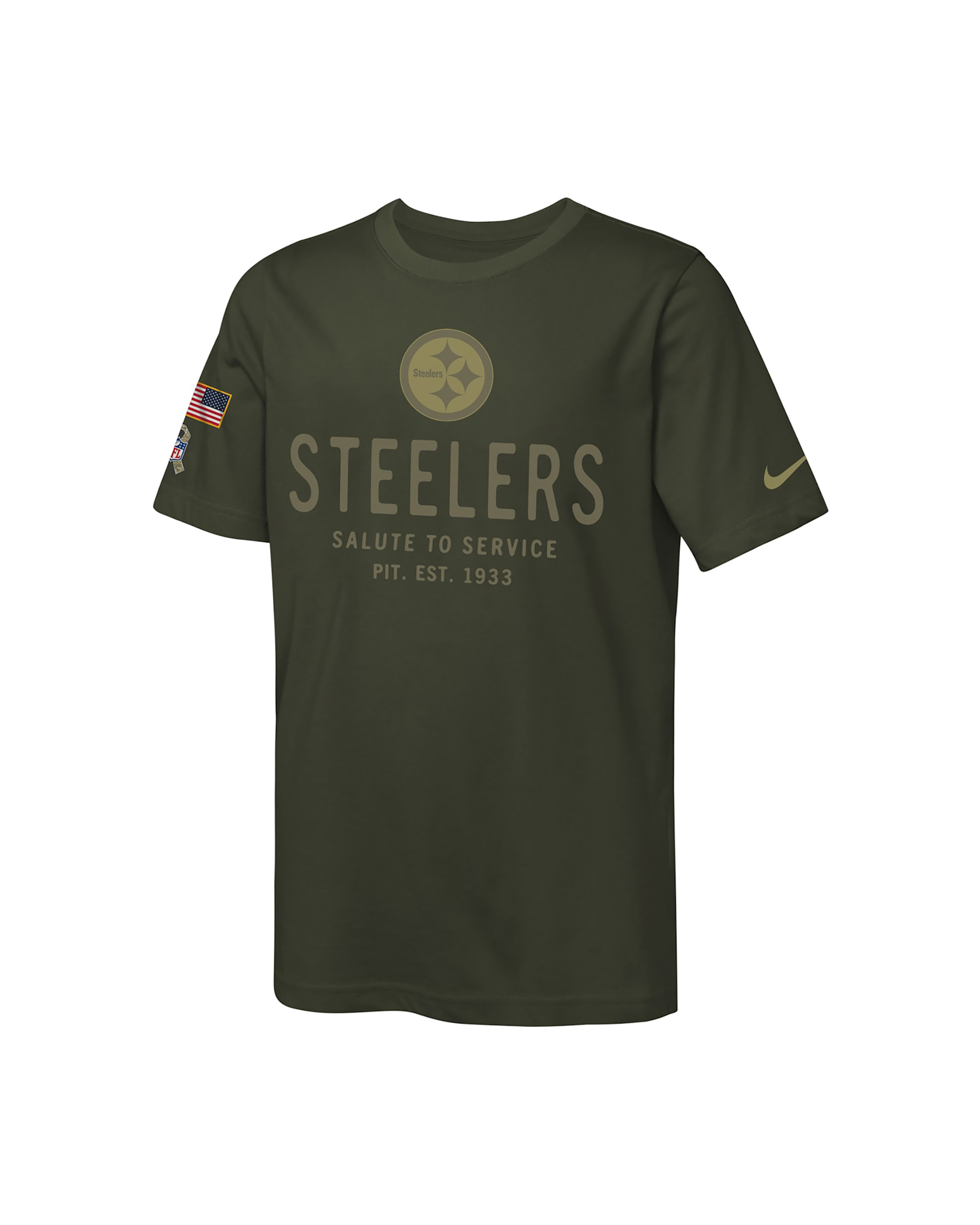 Playera Nike Dri-FIT de la NFL para niños talla grande Pittsburgh Steelers Salute to Service Sideline - Oliva