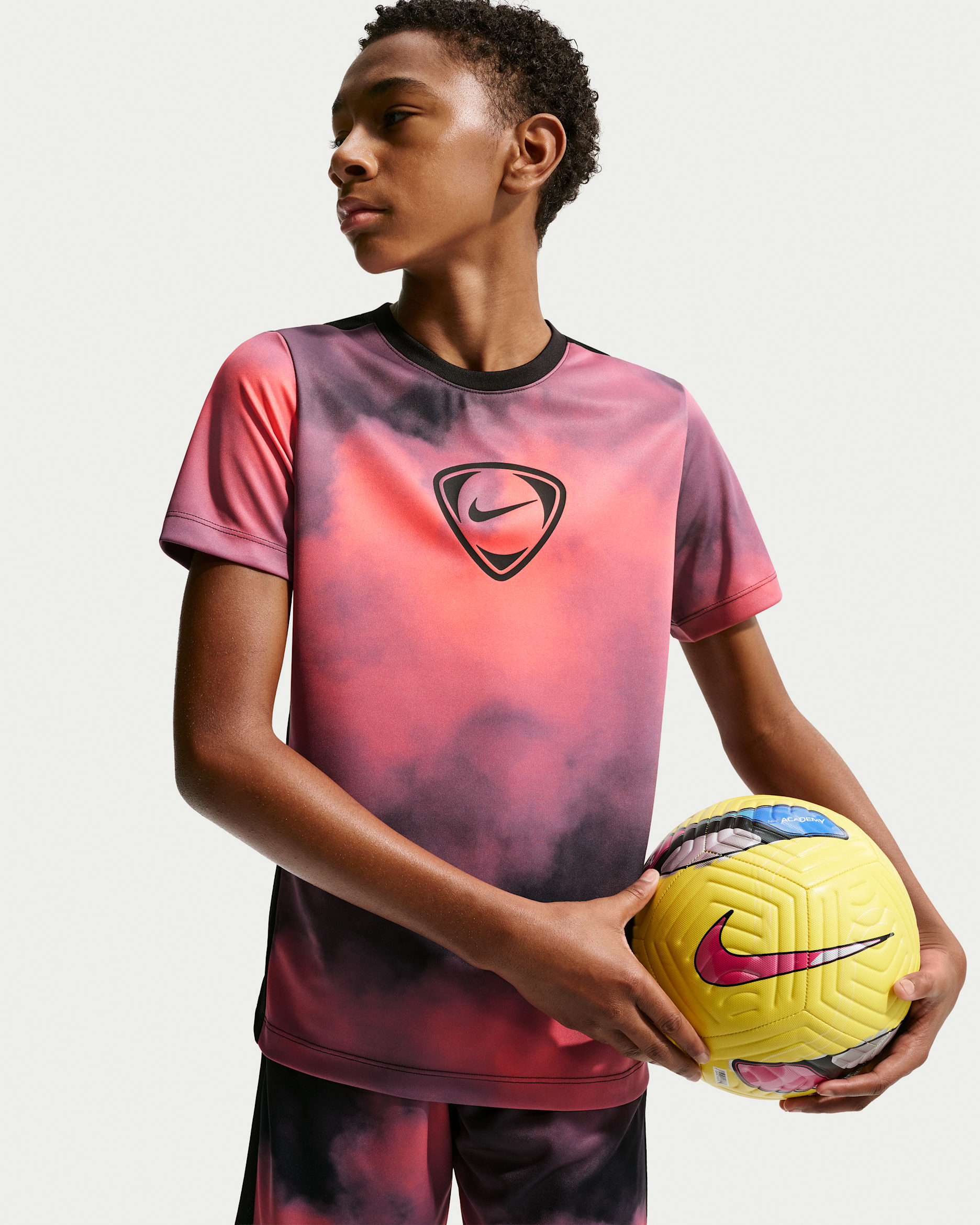Nike Academy+ Older Kids' Dri-FIT Short-Sleeve Football Top - Hot Lava/Black/Black