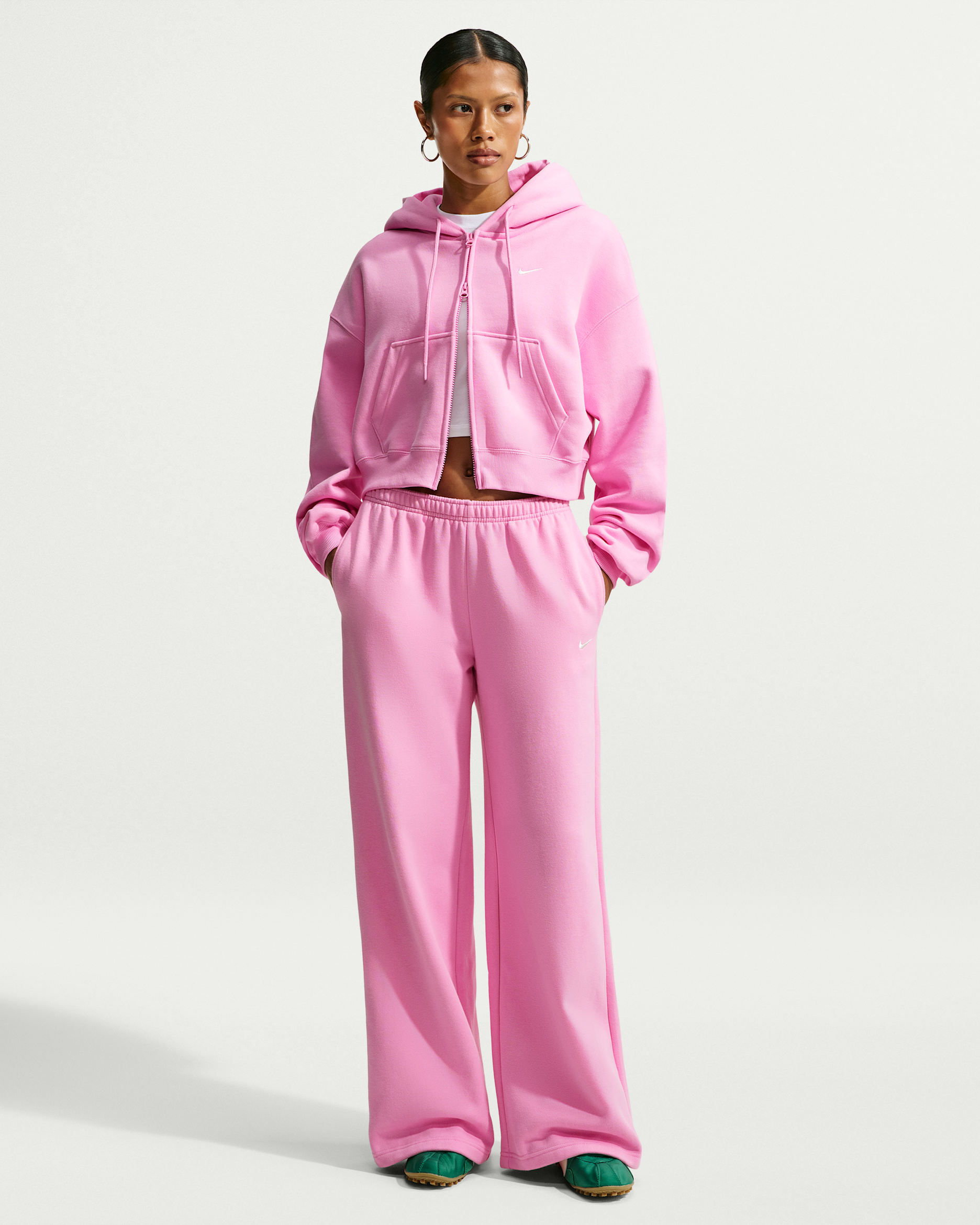 Nike Studio Fleece Medium Weight Women's Mid-Rise Wide-Leg Trousers - Pink Rise/Sail