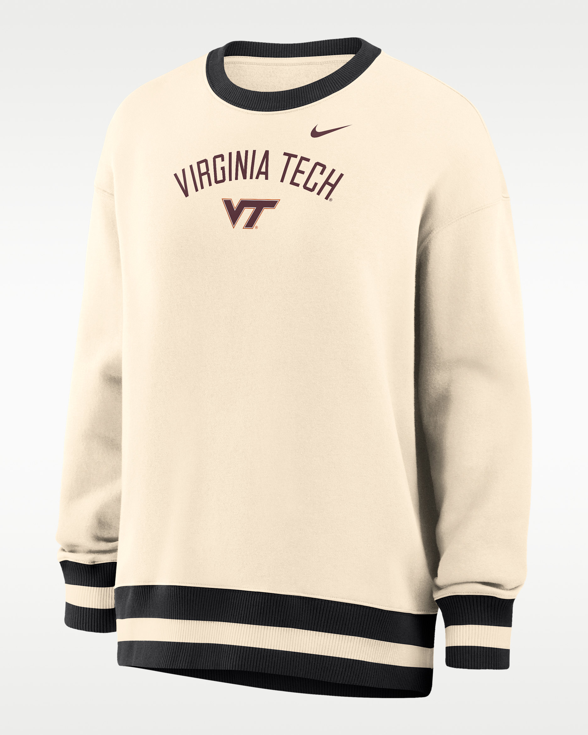 Nike Phoenix (Virginia Tech) Women's Oversized Crew-Neck Sweatshirt - Natural/Black