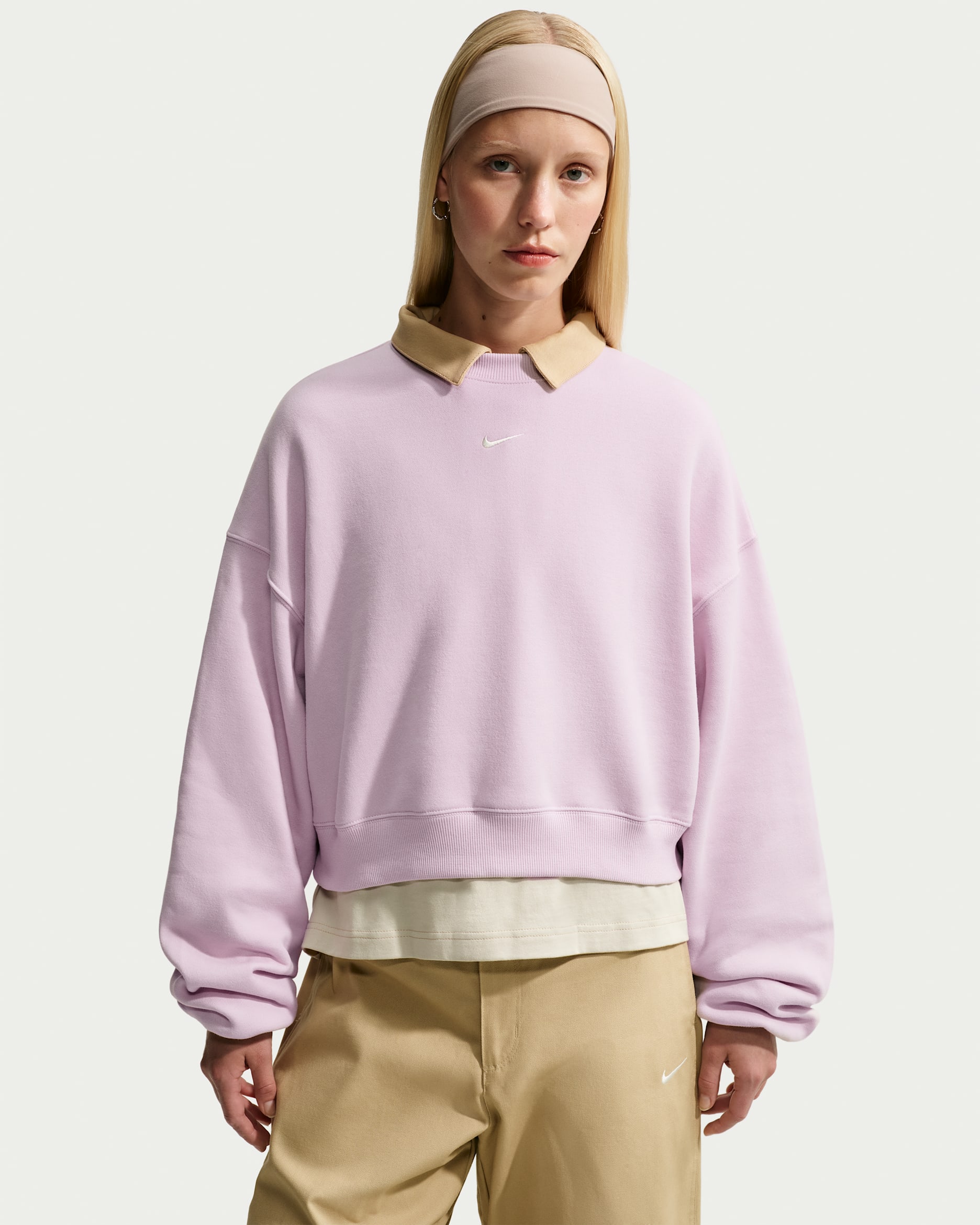 Nike Studio Fleece Medium Weight Women's Oversized Cropped Crew - Bleached Lilac/Sail