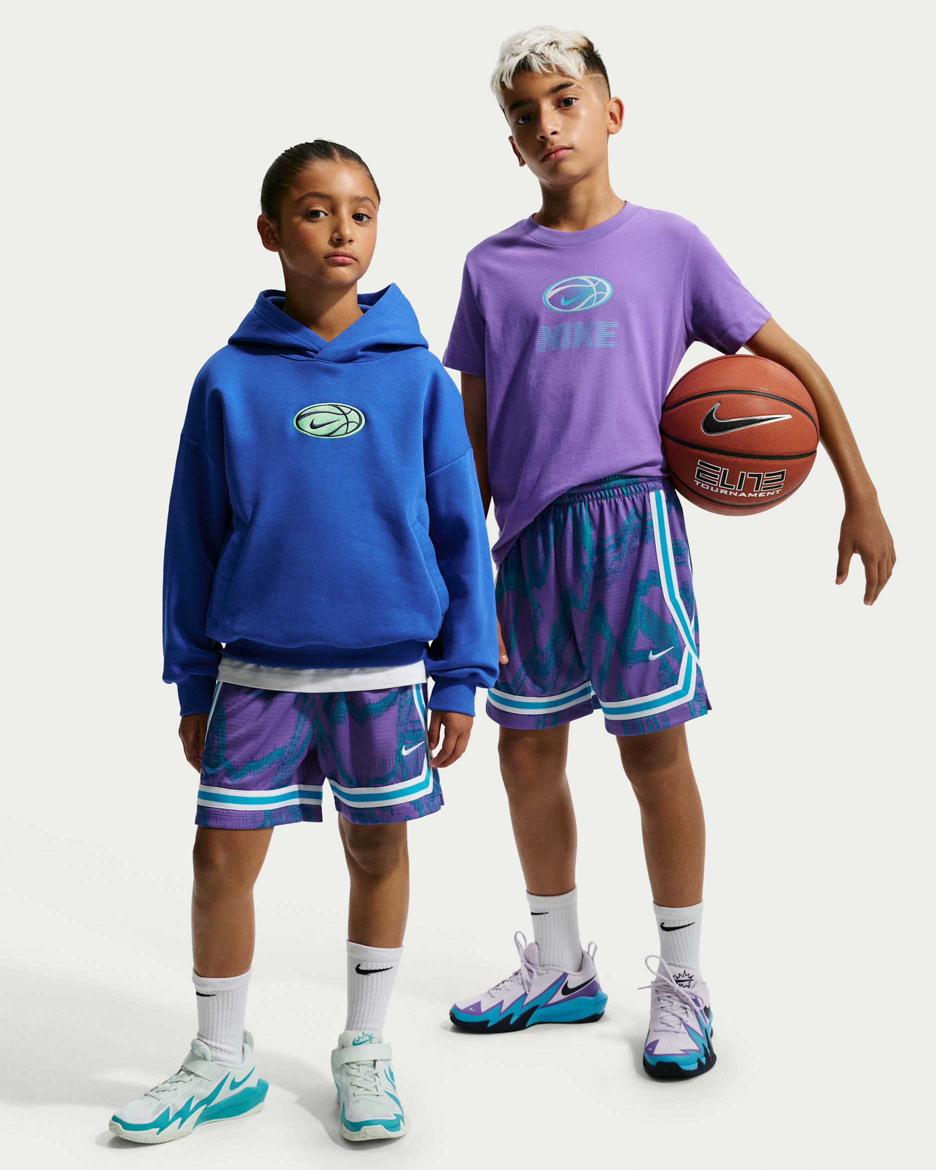 Shorts de básquetbol Dri-FIT para niños talla grande Nike Crossover - Uva acción/Blanco