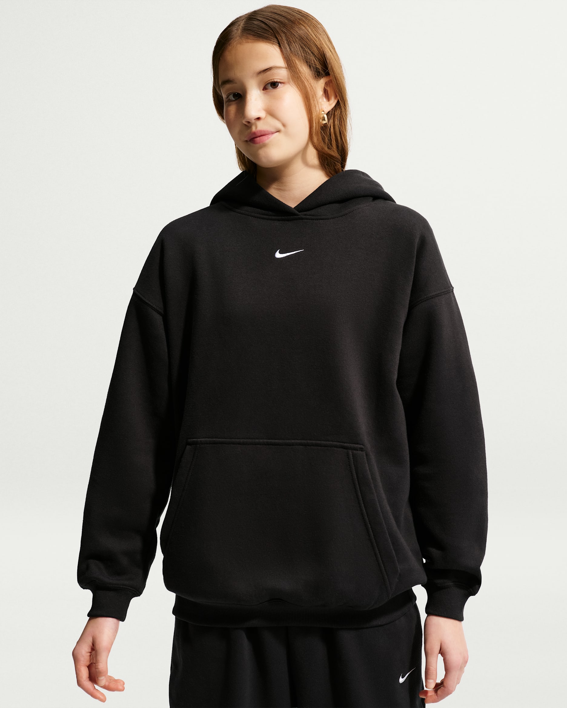 Nike Sportswear Studio Fleece Girls' Oversized Pullover Hoodie - Black/White