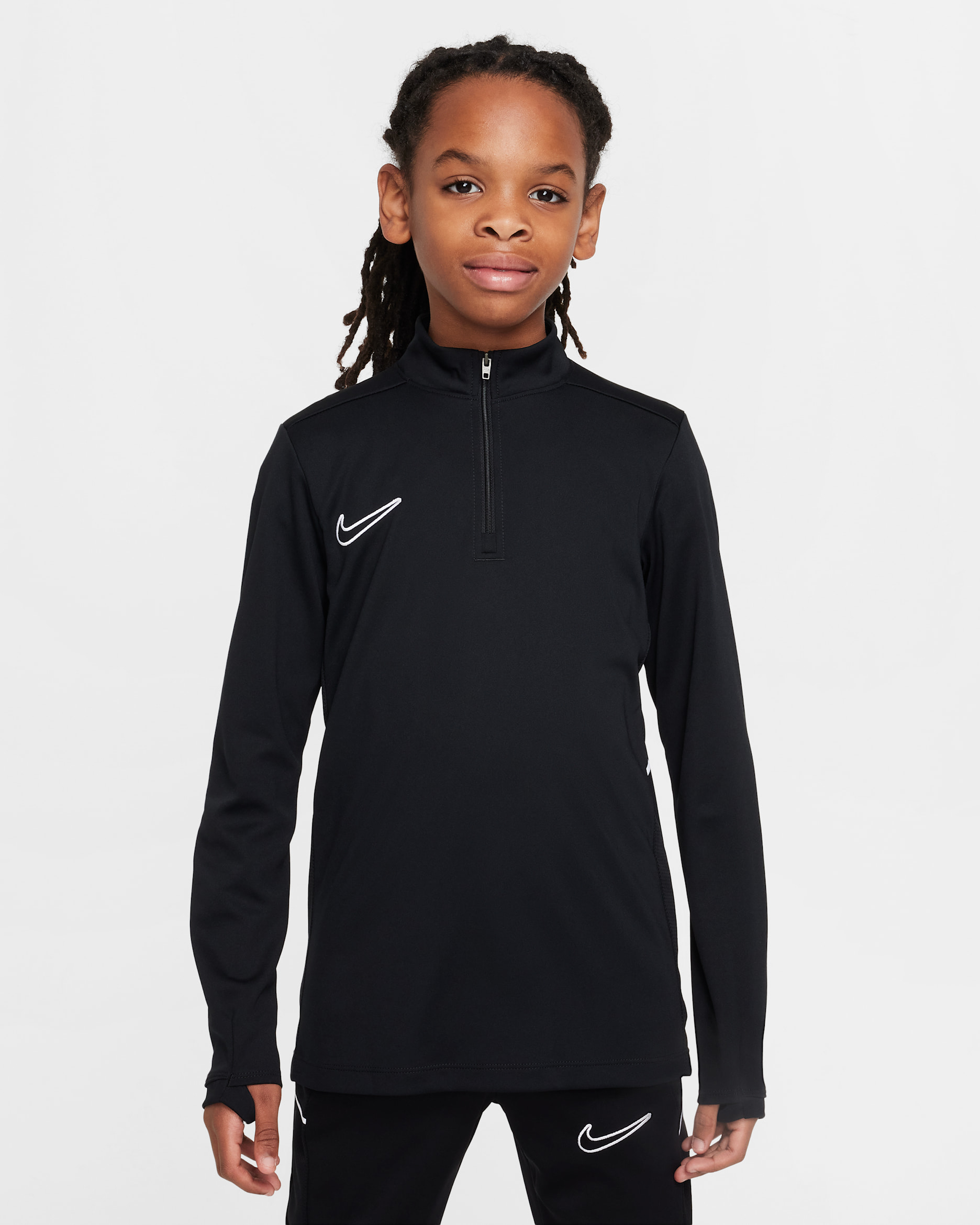 Nike Academy Dri-FIT Fußballtrainings-Longsleeve mit 1/4-Reißverschluss (ältere Kinder) - Schwarz/Schwarz/Weiß