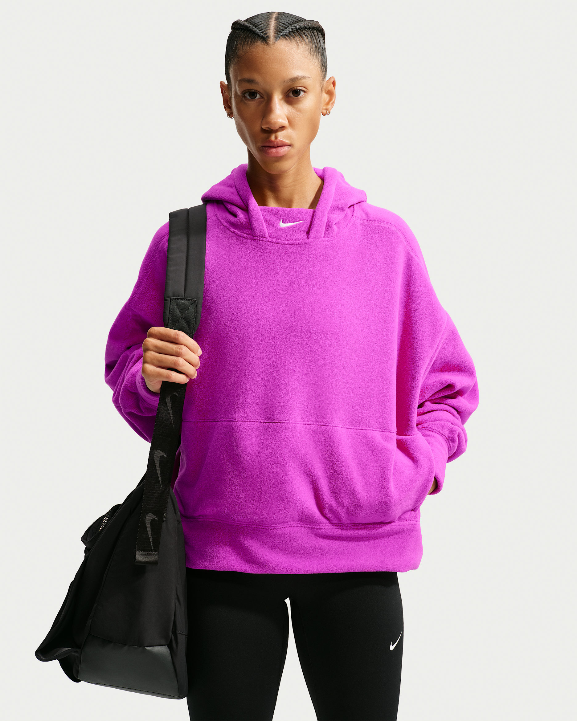 Nike One Women's Therma-FIT Oversized Pullover Hoodie - Vivid Purple/White
