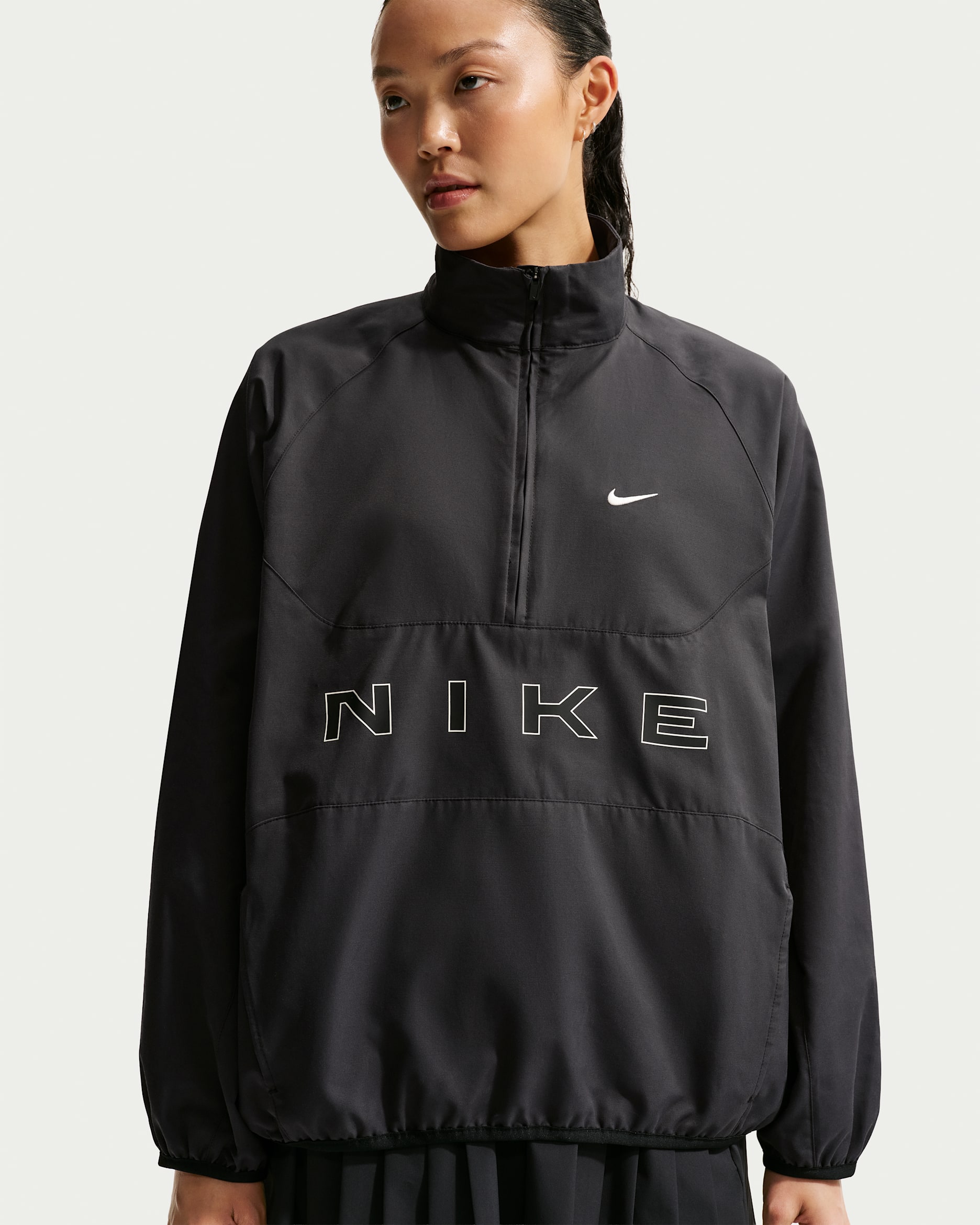 나이키 스포츠웨어 여성 오버사이즈 쿼터집 재킷 - 블랙/블랙/초크