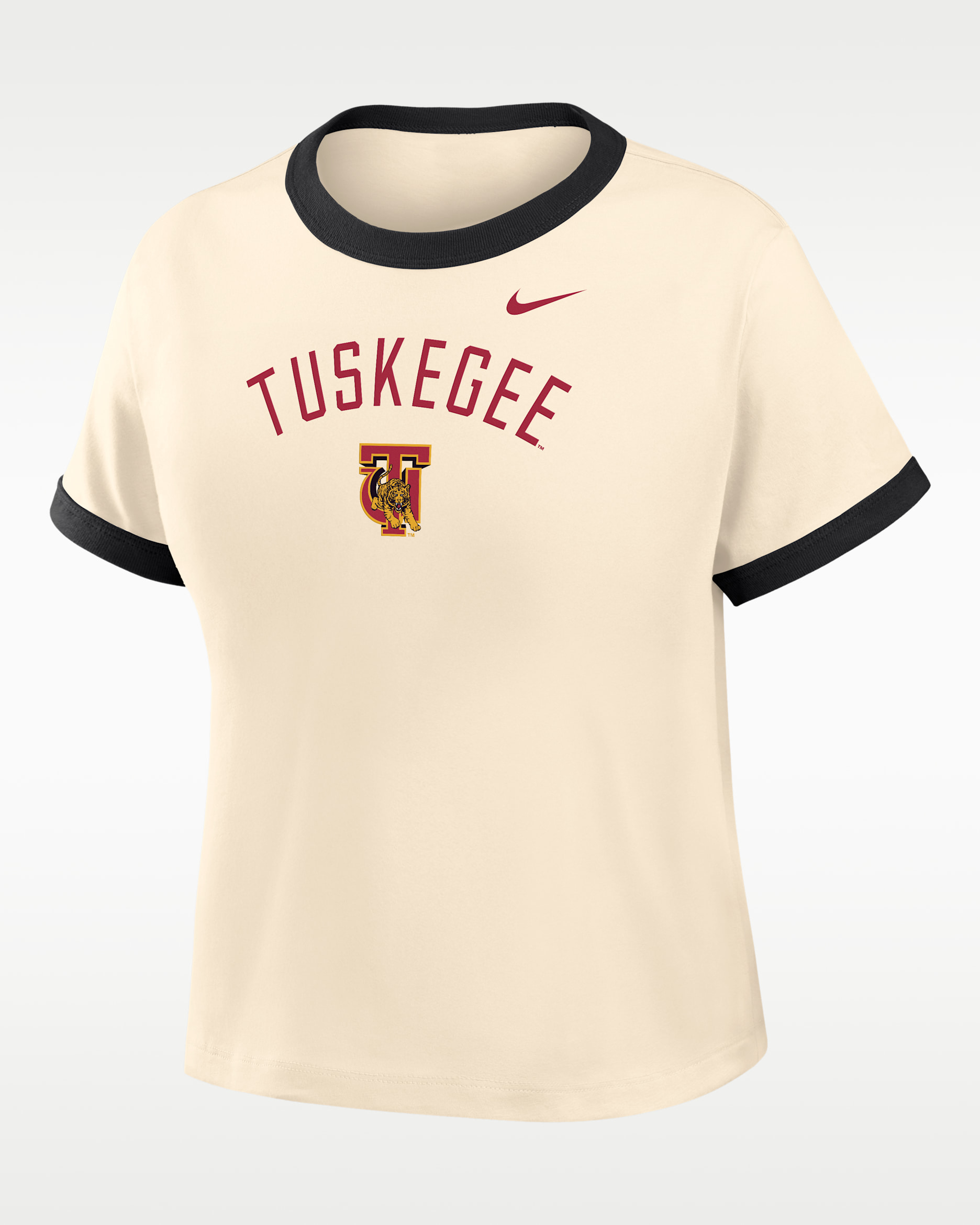 Nike College (Tuskegee University) Women's Cropped Ringer T-Shirt - Natural/Black