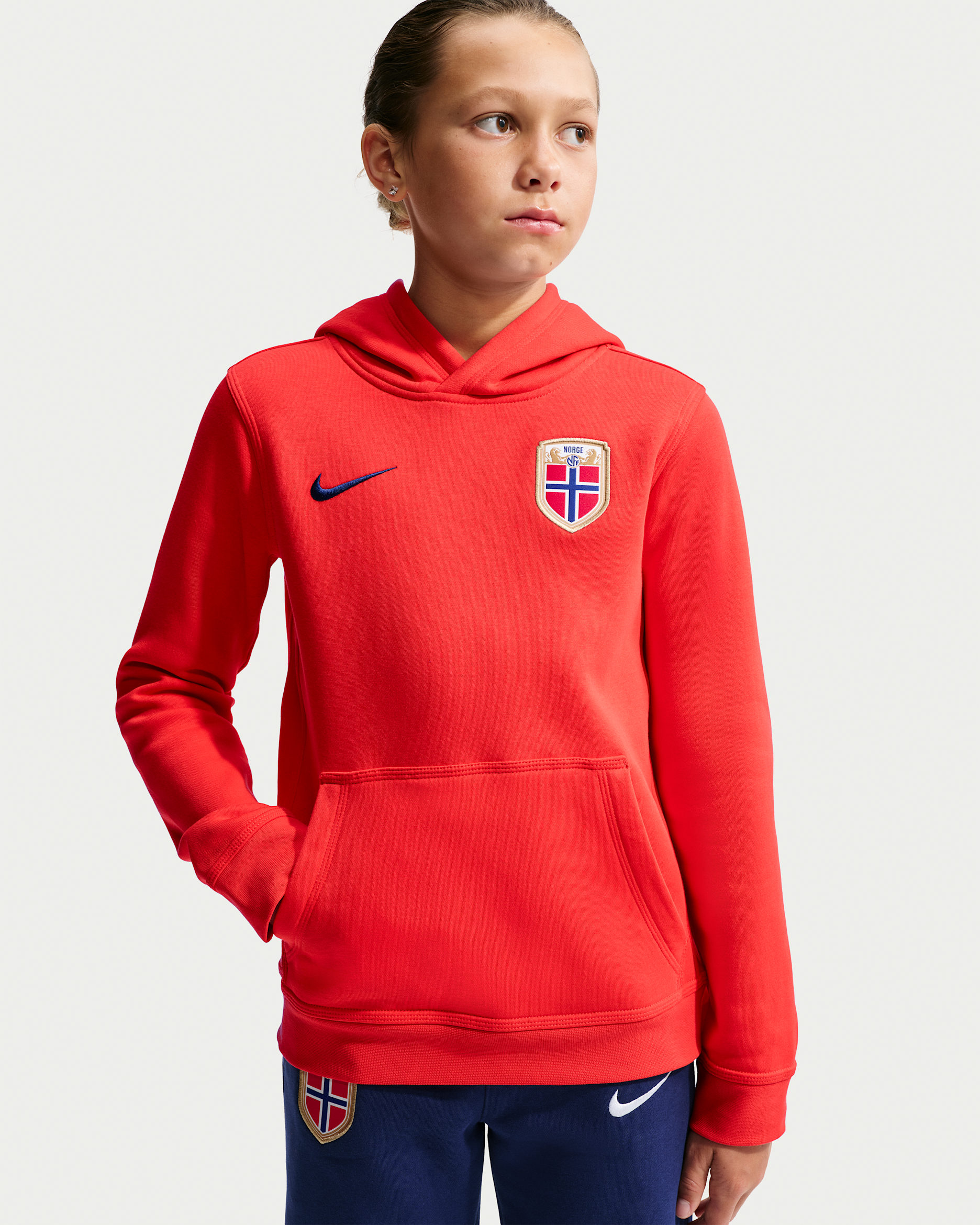 Norway Club Big Kids' (Boys') Nike Soccer Pullover Hoodie - Chile Red/Blue Void